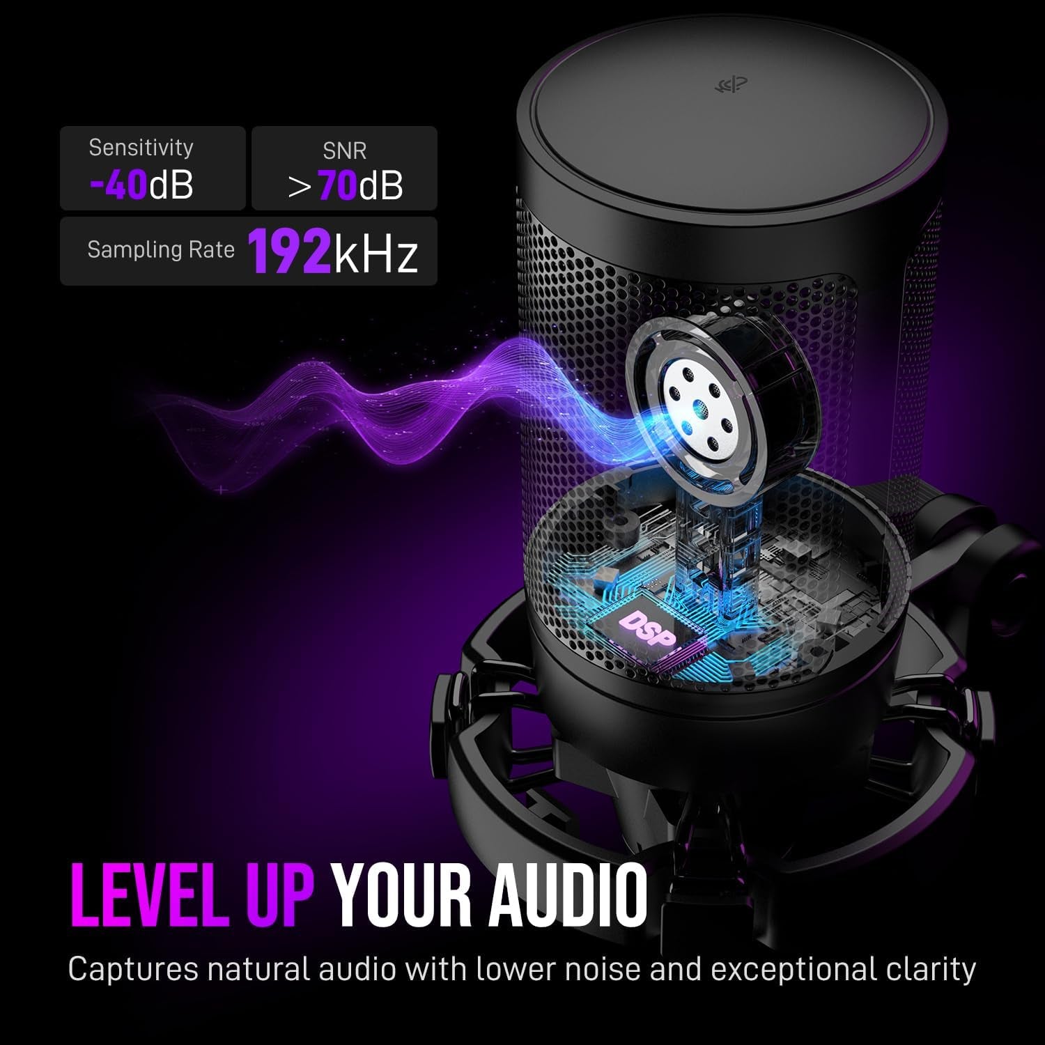 Gaming USB Microphone for PC PS5, Condenser Mic with Quick Mute, RGB Indicator, Tripod Stand, Pop Filter, Shock Mount, Gain Control for Streaming Discord Twitch Podcasts Videos- Ampligame