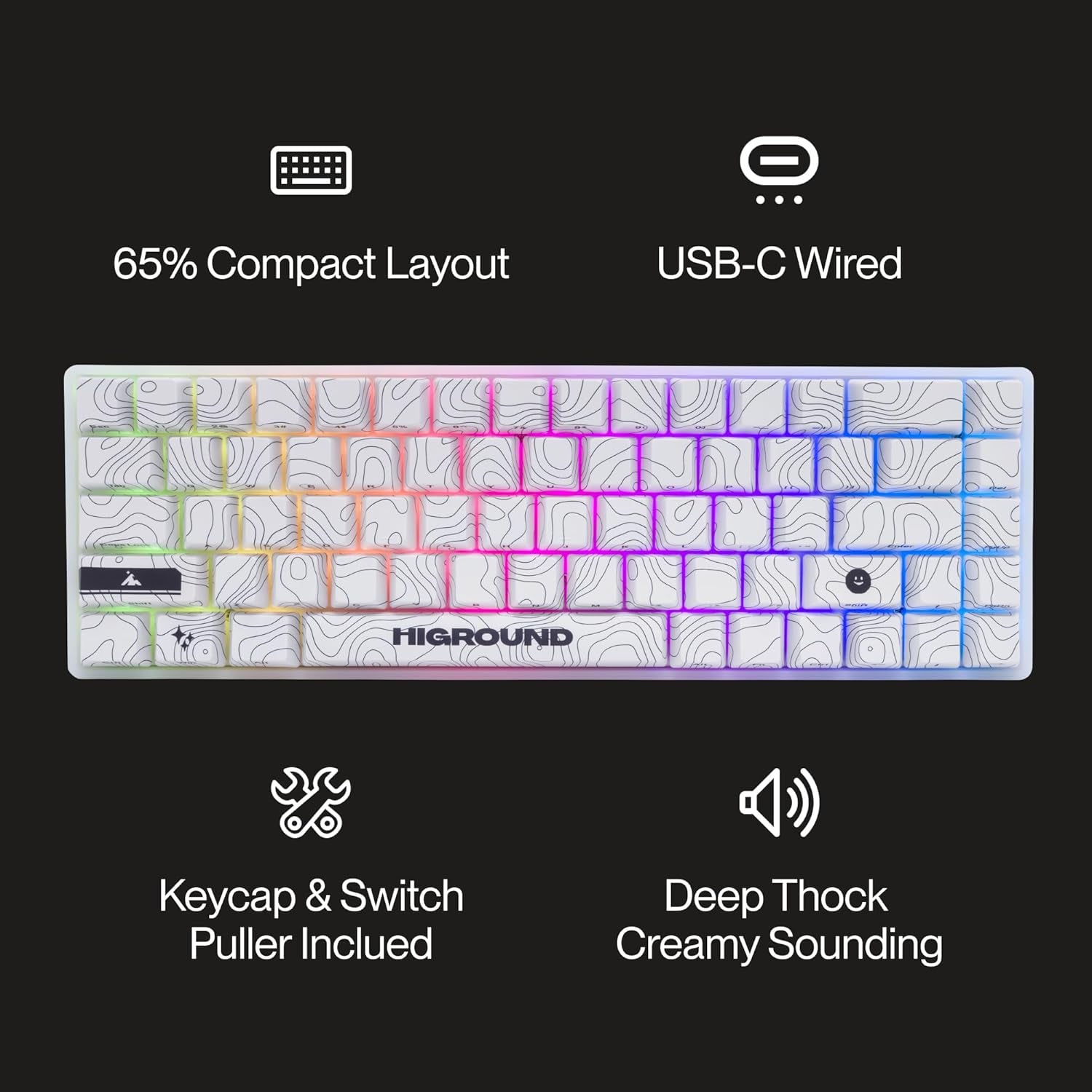 Trailhead 65% Mechanical USB Wired Gaming Keyboard, TTC Linear Custom Switches, Programable RGB, Hot-Swappable, Deep Thock Creamy Sounding PC Keyboard, Pre-Lubed (SNOWSTONE)