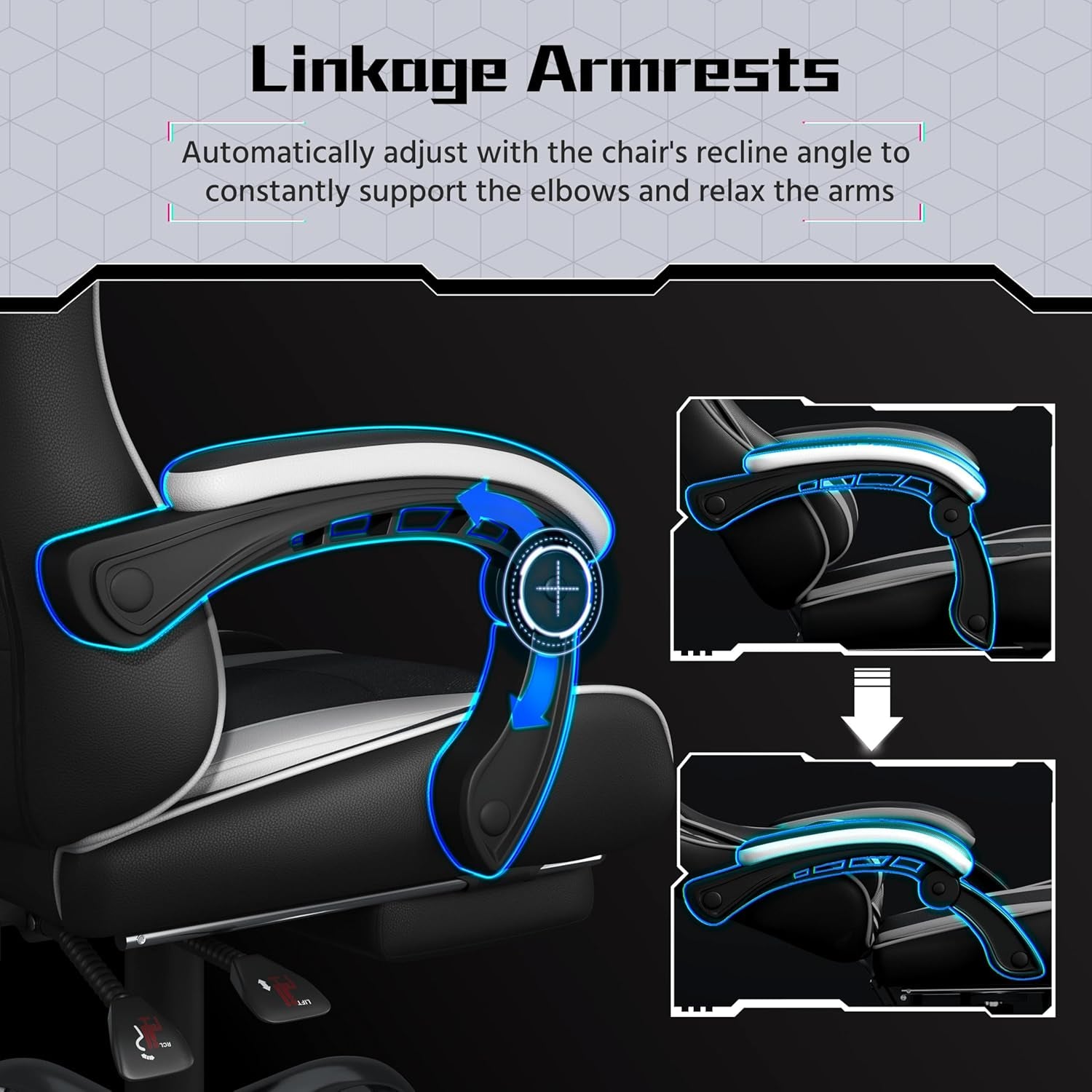 Gaming Chair, Video Game Chair with Massage Lumbar Support and Footrest Height Adjustable Ergonomic Computer Gaming Chair with Swivel Seat and Headrest, Black/White