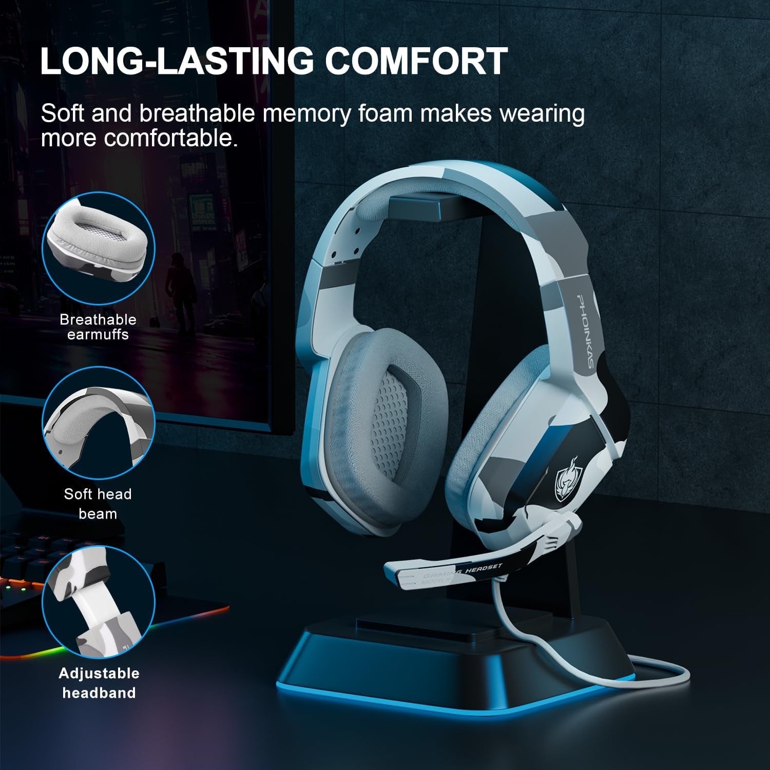 Gaming Headset for PS4, Xbox One, PC, Laptop, Mac, Nintendo Switch, 3.5MM PS4 Stereo Headset over Ear Headphones with Noise-Cancelling Mic, Bass Surround - Camo