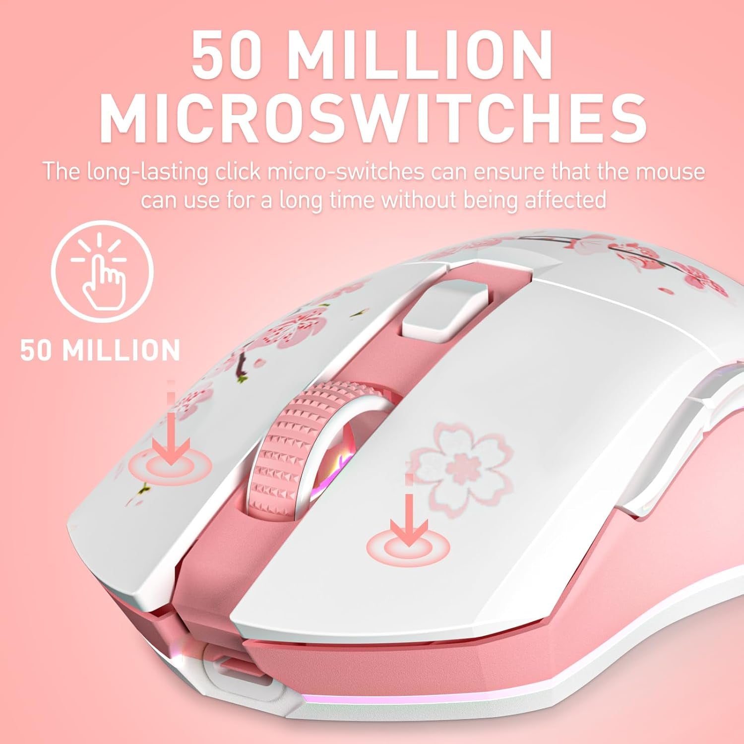 Sakura Pink Wireless Gaming Mouse with Charging Dock Rechargeable RGB,12K DPI,7 Programmable Buttons High-Precision Sensor [300IPS] [1000Hz] for PC Notebook Mac