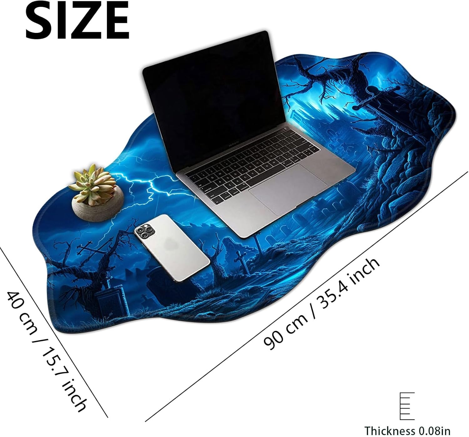 Extended Gaming Mouse Pad (35.4 X 15.7 In) Non-Slip Rubber Base, Large Mousepad XXL, Stitched Edges, Big Mouse Pad for Office, Gaming, & Home Use, Ominous Graveyard
