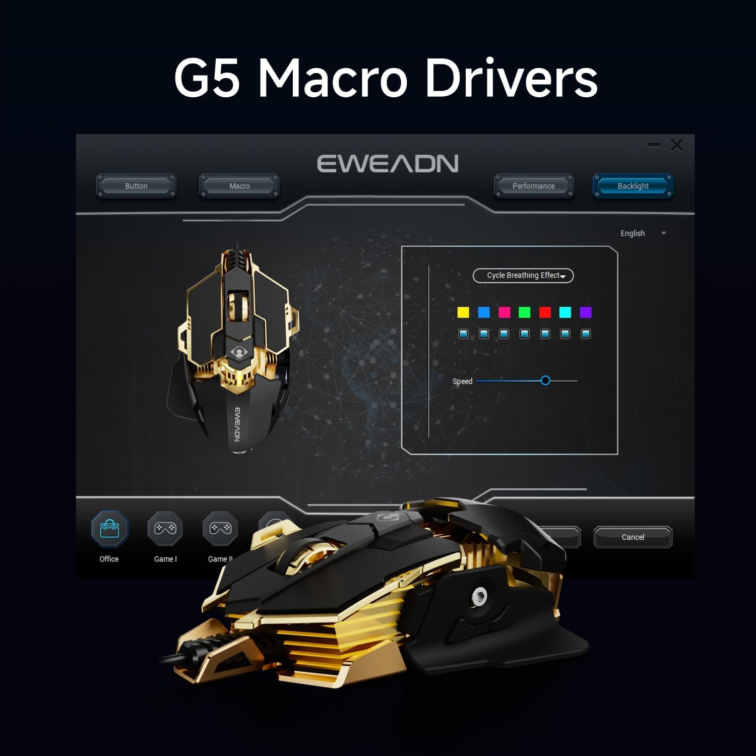 G5 Wired Gaming Mouse, Ergonomic RGB Computer Mouse, 12800 Adjustable DPI, 9 Programmable Macro Buttons with Rapid Fire Key Compatible for Pc/Laptop/Windows- Black&Gold
