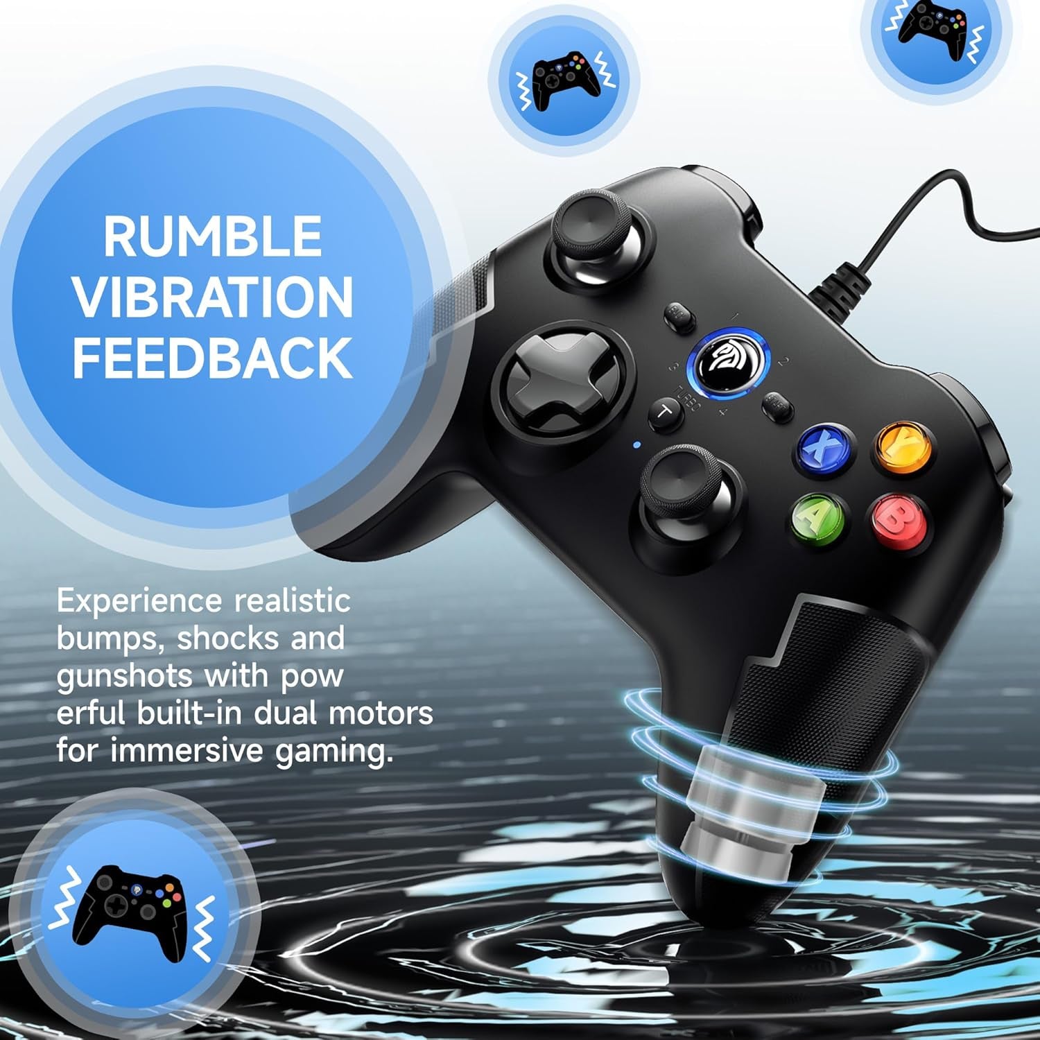 Wired Gaming Controller,Pc Game Controller Joystick with Dual-Vibration Turbo and Trigger Buttons for Windows PC/ PS3/ Android TV Box/Tesla(Black)