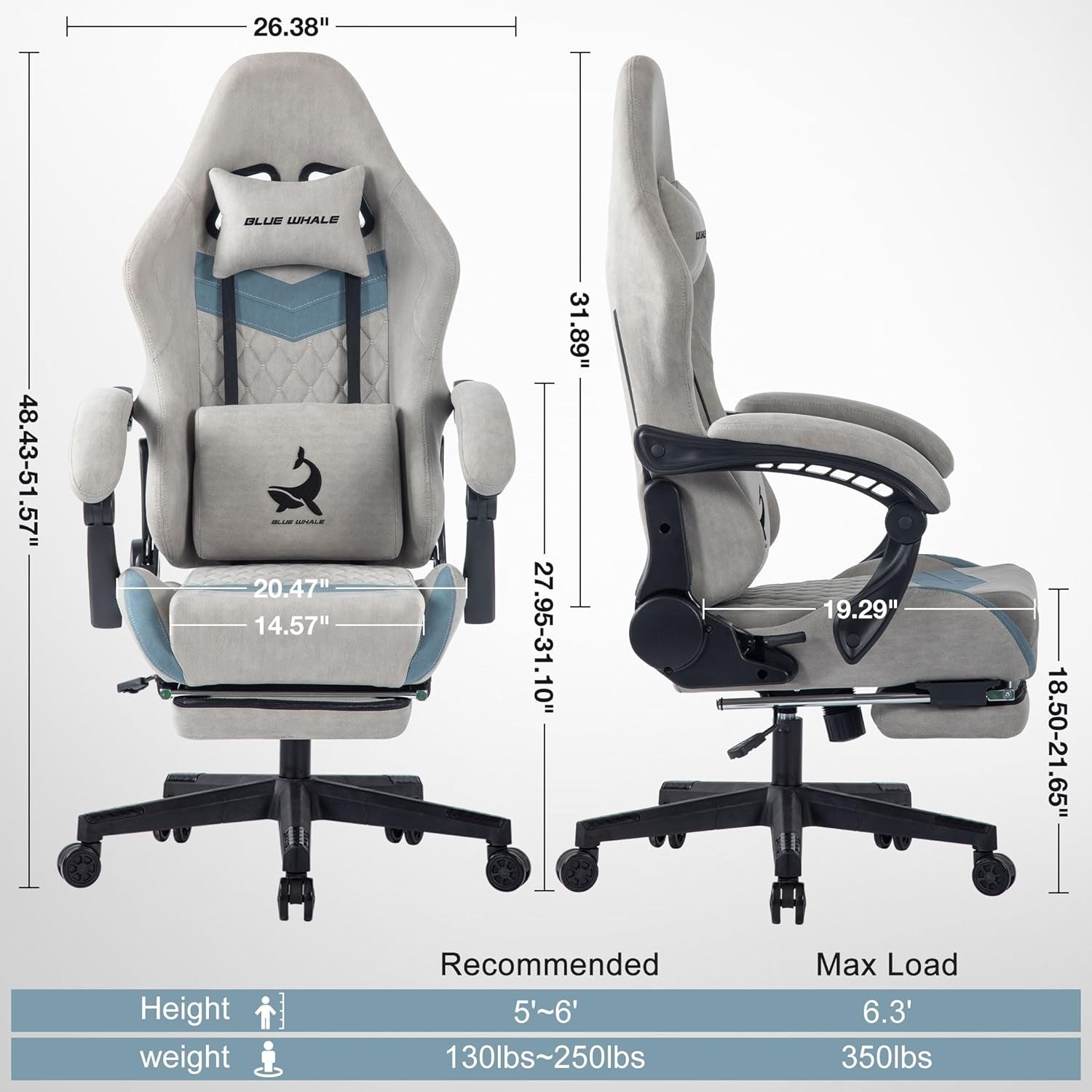 Gaming Chair for Adult 350Lbs Computer Chair with Adjustable Lumbar Support Headrest and Footrest Large Size Reclining Gaming Chair Big and Tall Linkage Armrest