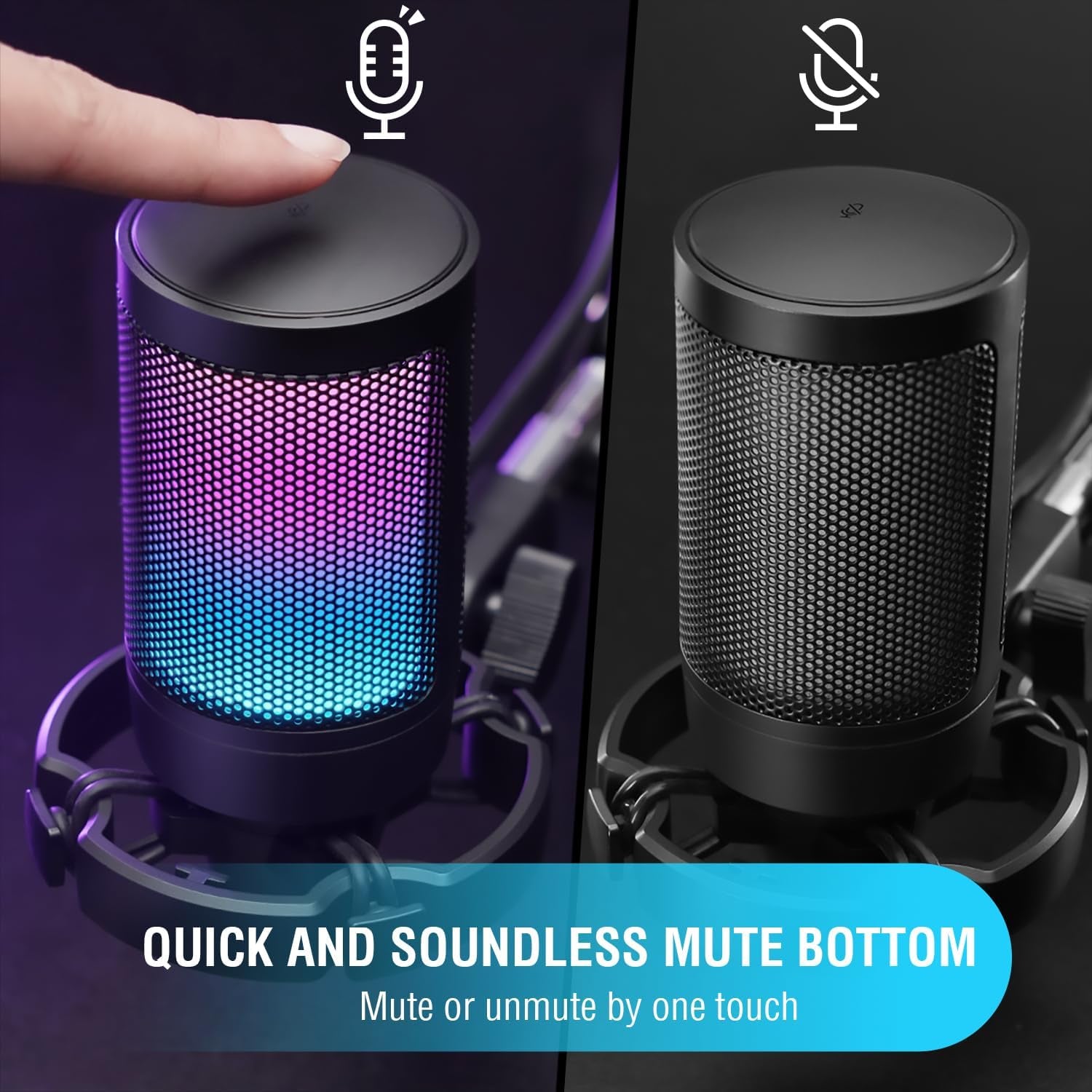 Gaming USB Microphone for PC PS5, Condenser Mic with Quick Mute, RGB Indicator, Tripod Stand, Pop Filter, Shock Mount, Gain Control for Streaming Discord Twitch Podcasts Videos- Ampligame