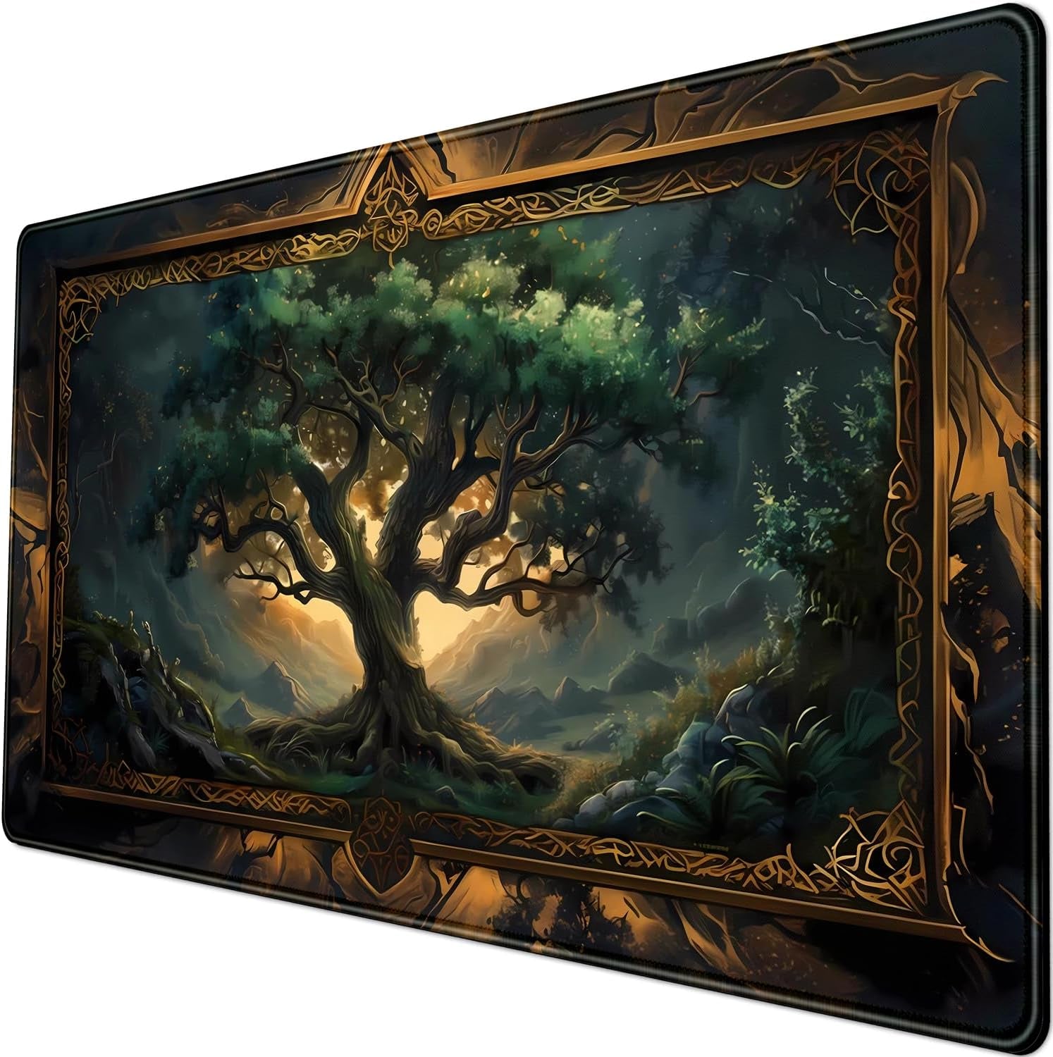 Mystical Green Tree Large Gaming Mouse Pad Forest Tree of Life Deskpad Mat XXL Extended Gaming Desk Large Mousepad Computer Laptop Keyboard and Mouse Mat, Office Desk Decor Pad 31.5X15.8 In