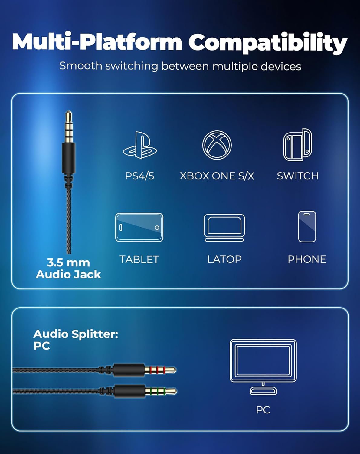 H2002D Gaming Headsets for PS4,PC, 50MM Drivers Surround Sound PS5 Headset with Mic Gaming Headphones with Mic Durable Aluminum Frame Valentines Gifts for Men