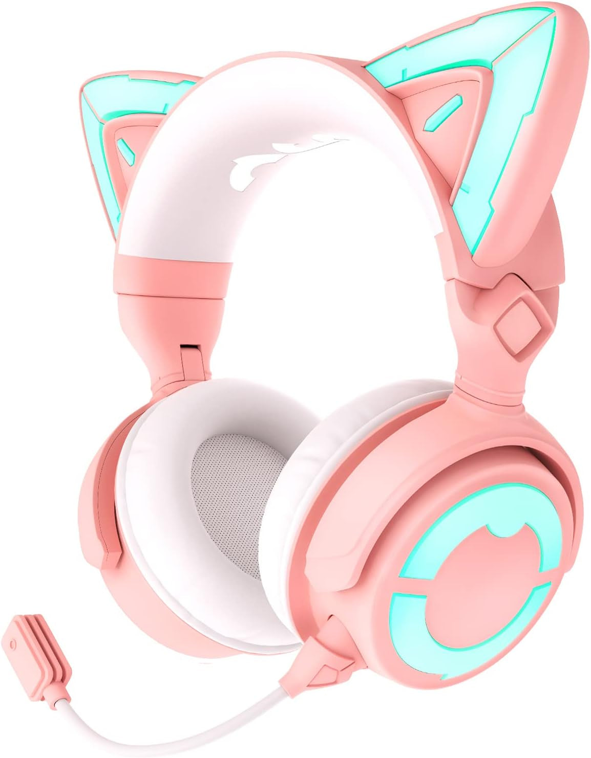 RGB Cat Ear Headphone 4, Upgraded Wireless & Wired Gaming Headset with Attachable HD Microphone -Active Noise Reduction, Dual-Channel Stereo & Customizable Lighting and Effect via APP (Pink)