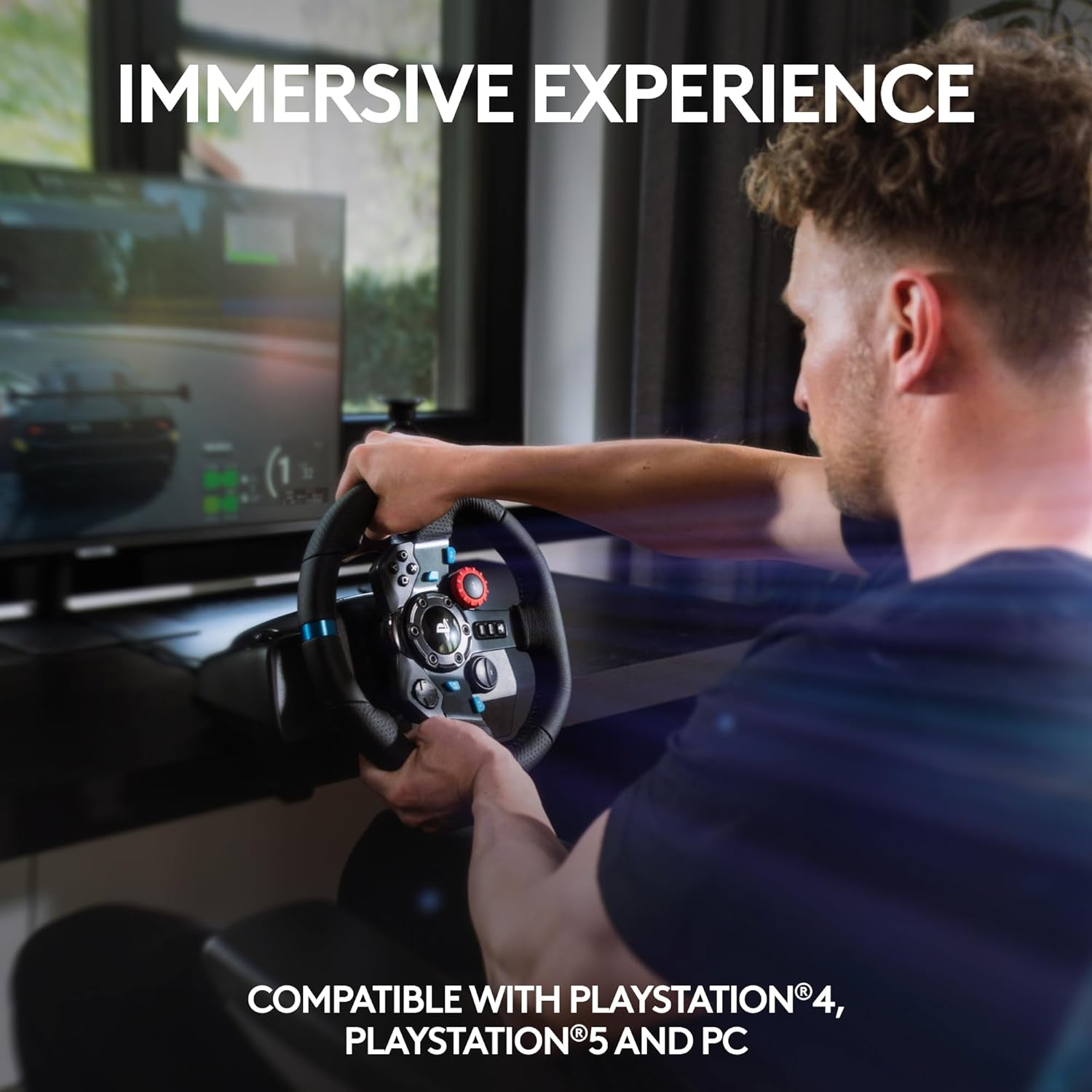G29 Driving Force Racing Wheel and Floor Pedals, Real Force Feedback, Stainless Steel Paddle Shifters, Leather Steering Wheel Cover for PS5, PS4, PC, Mac - Black