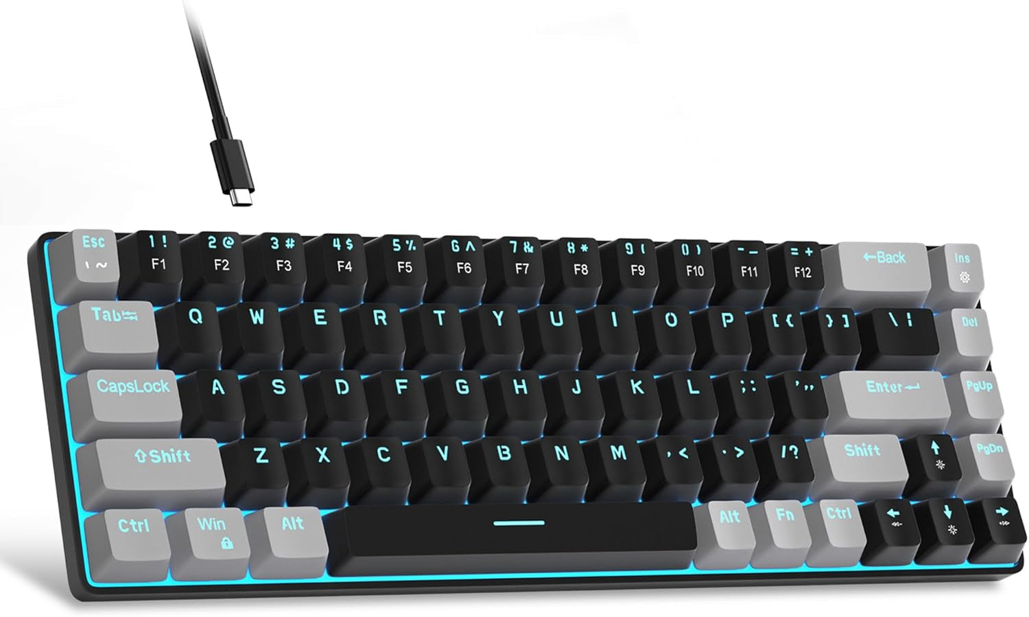 Portable 60% Mechanical Gaming Keyboard, Mk-Box LED Backlit Compact 68 Keys Mini Wired Office Keyboard with Red Switch for Windows Laptop PC Mac - Black/Grey