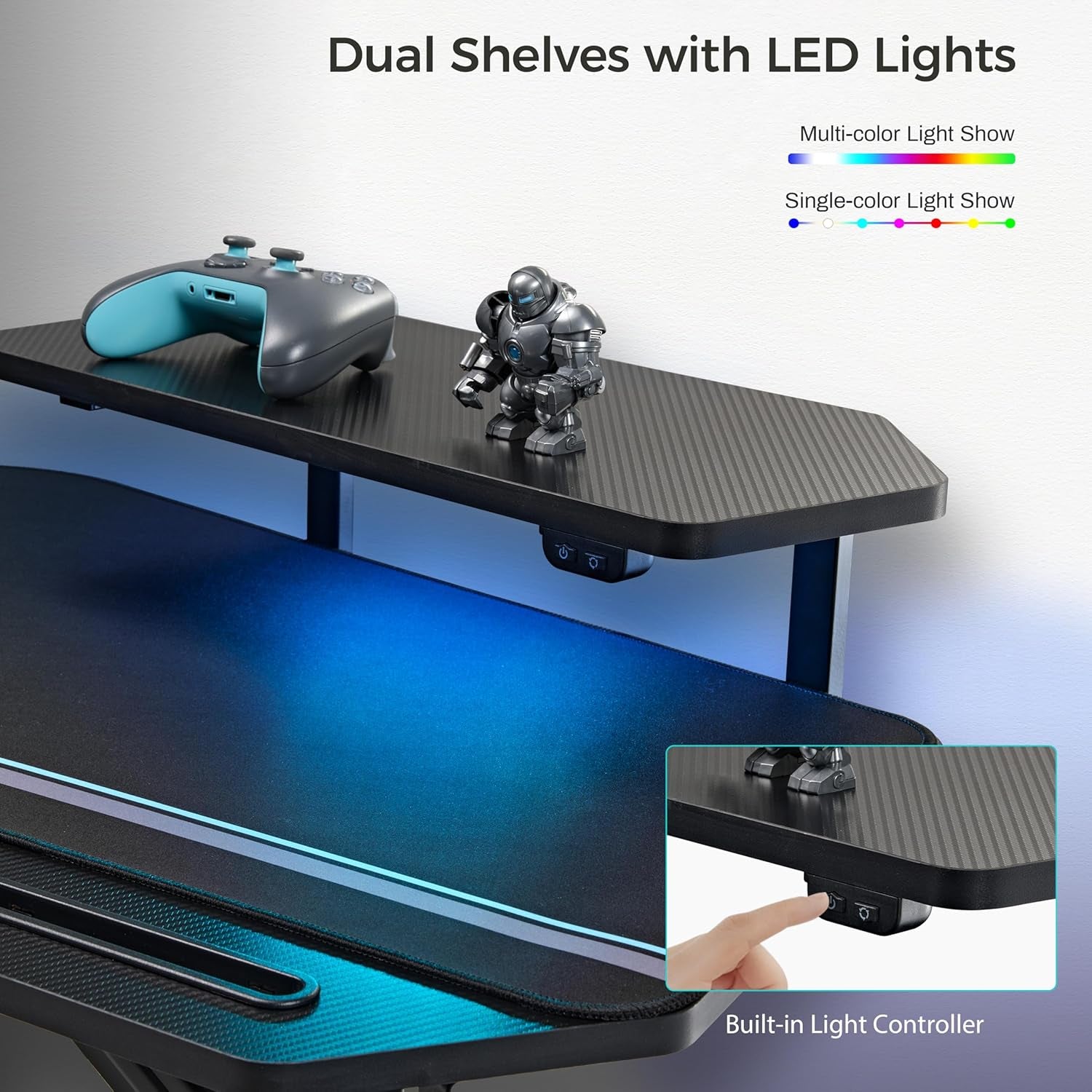 Aero Gaming Desk with Led Lights, 72" Large Wing-Shaped Studio Desk W Keyboard Tray Monitor Stand Dual Headphone Hanger Cup Holder for Live, Streamer