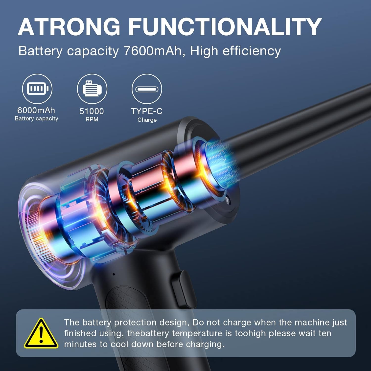 Compressed Air Duster, 3 Gear to 51000RPM Cordless Electric Air Duster, 6000Mah Rechargeable Air Blower with LED Light for Laptop Computer Camera Keyboard Cleaning Dust Hair Replace Compressed Air Can
