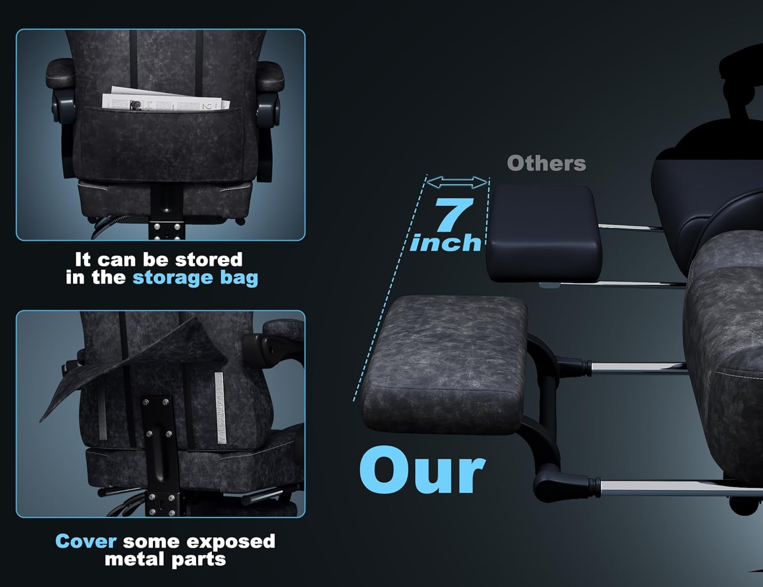 Gaming Chair Breathable Leather with Pocket Spring Cushion,Wide and High Ergonomic Office Chair with Headrest,Computer Gaming Chair with Footrest for Adult and Teen,Grey