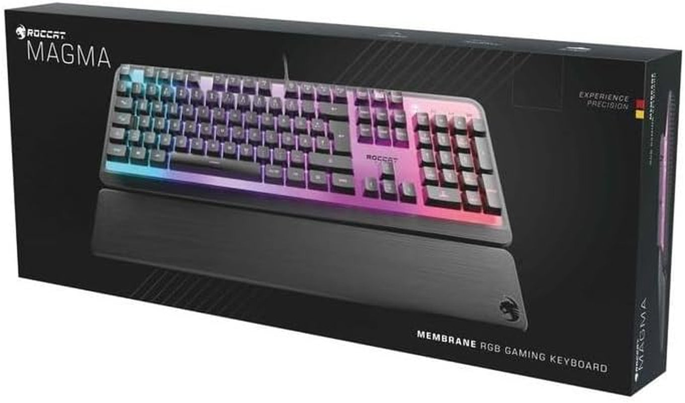 Magma Silent Membrane Switch PC Gaming Keyboard with 5 Zone/10 LED AIMO RGB Top Plate and Detachable Palm Rest - Black