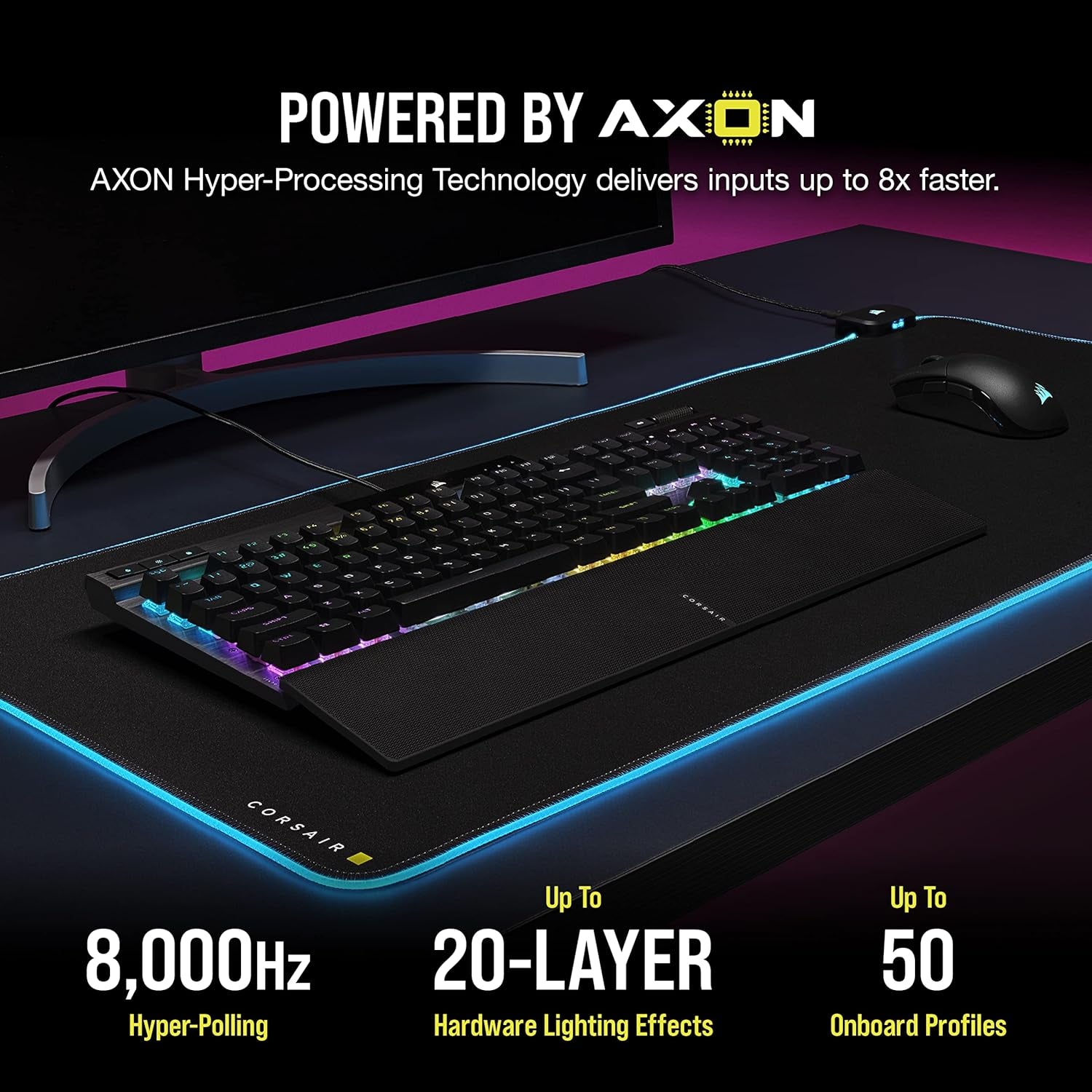 K70 RGB PRO Wired Mechanical Gaming Keyboard (CHERRY MX RGB Blue Switches: Tactile and Clicky, 8,000Hz Hyper-Polling, PBT DOUBLE-SHOT PRO Keycaps, Soft-Touch Palm Rest) QWERTY, NA - Black