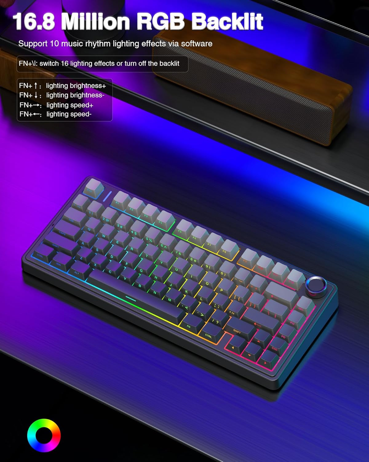 F75 Pro Wireless Mechanical Keyboard,75% Hot Swappable Custom Keyboard with Knob,Rgb Backlit,Pre-Lubed Reaper Switches,Side Printed PBT Keycaps,2.4Ghz/Usb-C/Bt5.0 Mechanical Gaming Keyboards