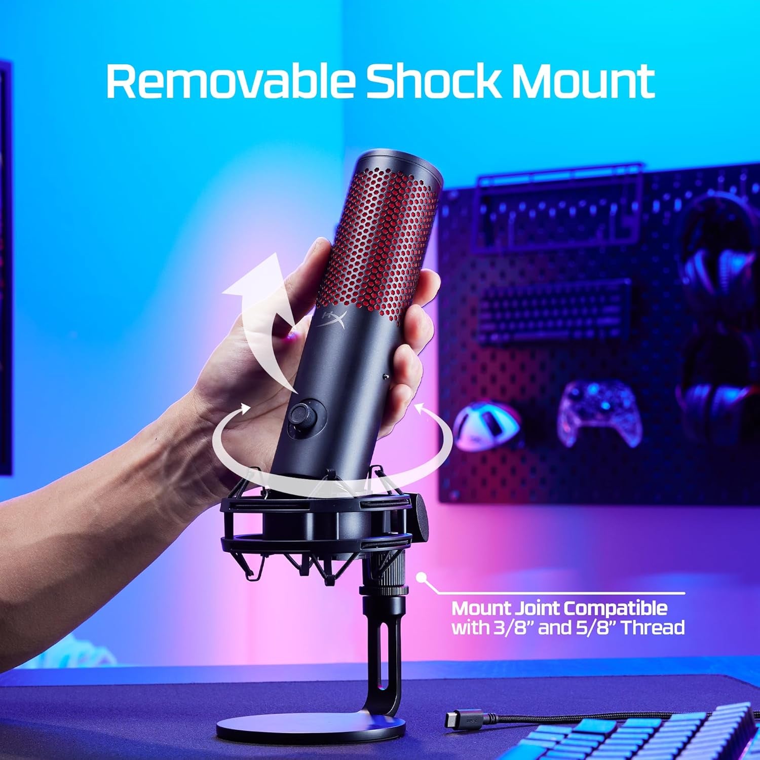 Quadcast 2 – USB Microphone for Gaming, Streaming and Podcasting, with On-Board Controls, LED Lighting, Removable Shock Mount, PC, Mac, PS5, PS4, USB-C - Black