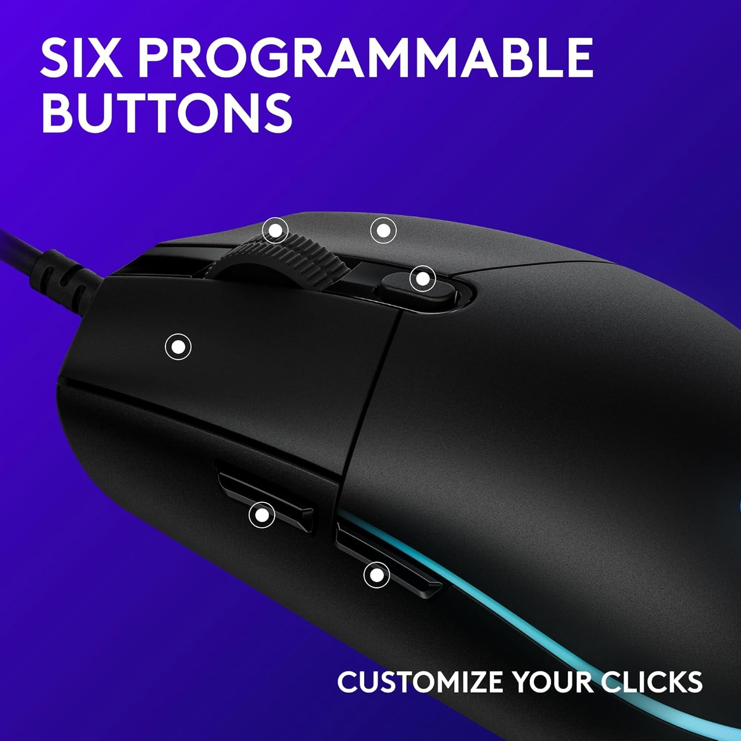 203 Wired Gaming Mouse, 8,000 DPI, Rainbow Optical Effect LIGHTSYNC RGB, 6 Programmable Buttons, On-Board Memory, Screen Mapping, Pc/Mac Computer and Laptop Compatible - Black