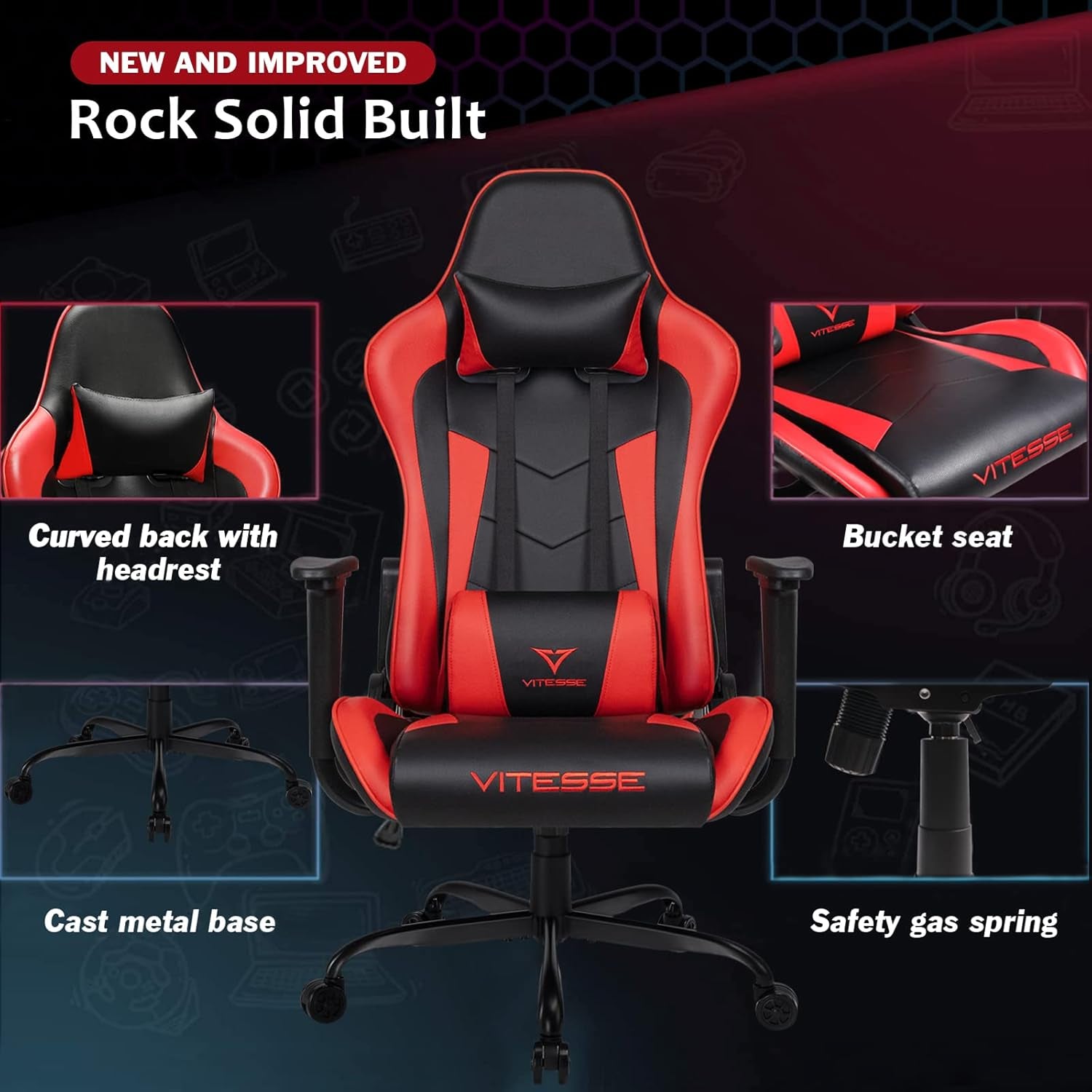 Ergonomic Red Gaming Chair for Adults, 330 Lbs PC Computer Chair, Racing Office Chair, Silla Gamer Height Adjustable Swivel Chair with Lumbar Support and Headrest…