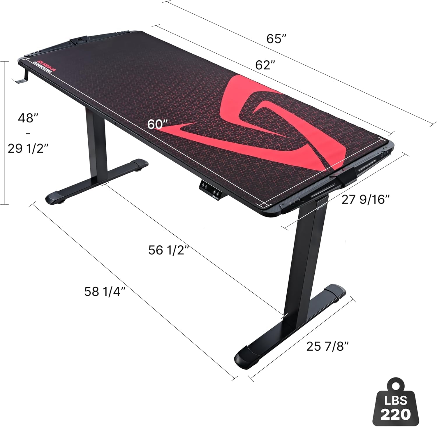 65 Inch Electric Height Adjustable Gaming Desk Standing Desk, Large Computer Table with RGB LED Lights and Extended Gaming Mouse Mat for Gaming and Home Office,Black