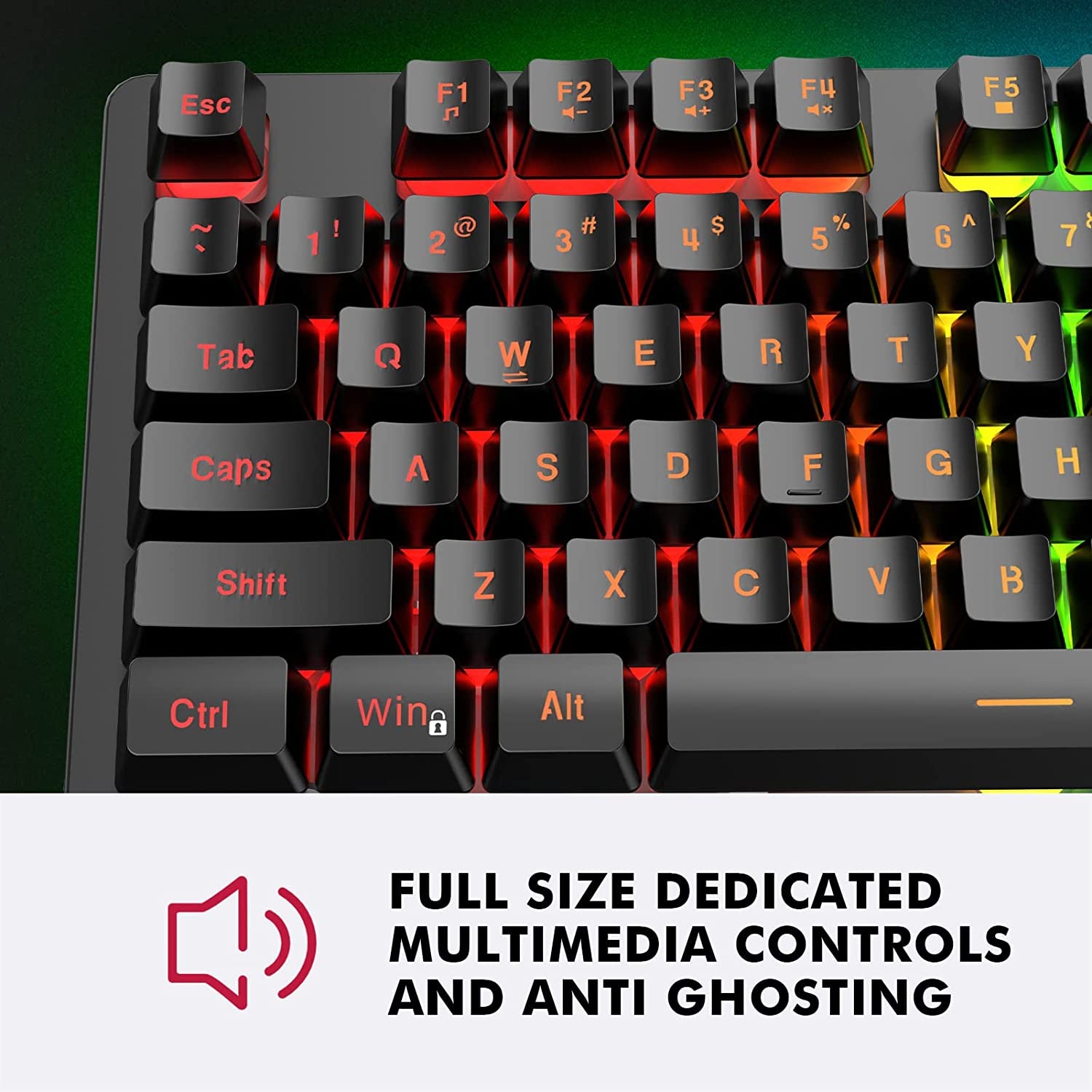 K10 Wired Gaming Keyboard, LED Backlit, Spill-Resistant Design, Multimedia Keys, Quiet Silent USB Membrane Keyboard for Desktop, Computer, PC (Black)