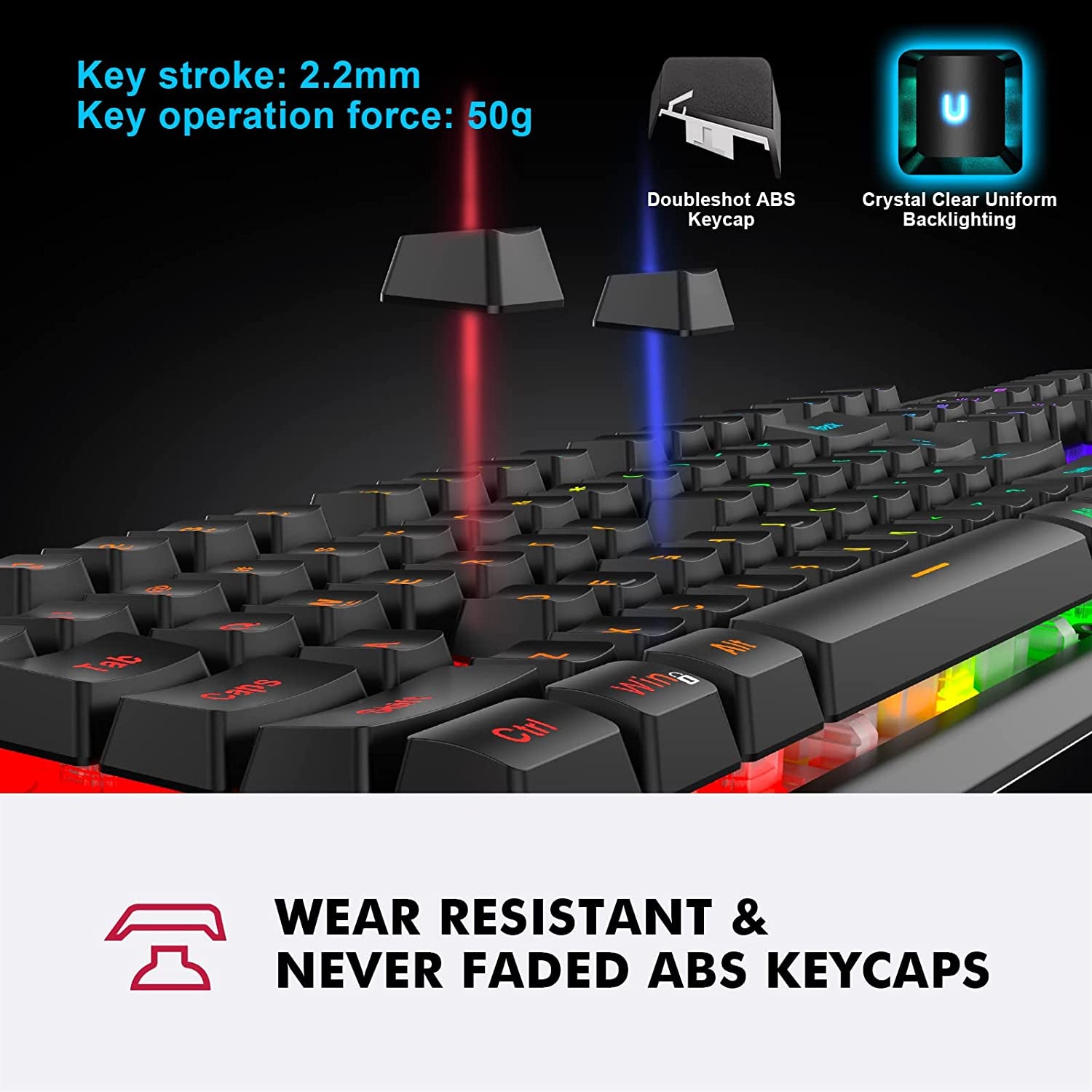 K10 Wired Gaming Keyboard, LED Backlit, Spill-Resistant Design, Multimedia Keys, Quiet Silent USB Membrane Keyboard for Desktop, Computer, PC (Black)