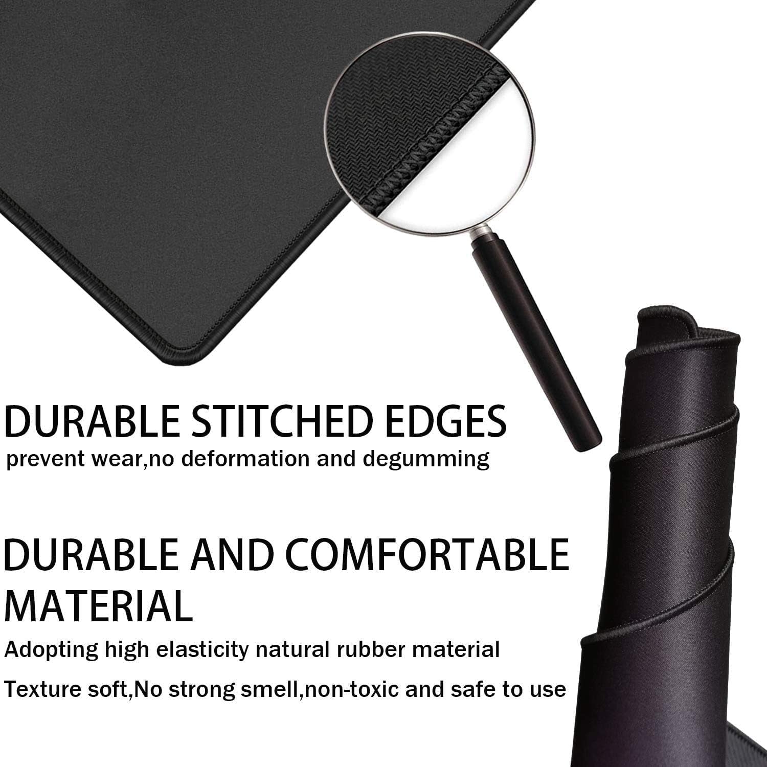Large Gaming Mouse Pad, Waterproof Extra Large Big Mouse Pad with Stitched Edge, XXL Non-Slip Black Computer Long Mousepad Desk Mat for Gamer, Office & Home, Black