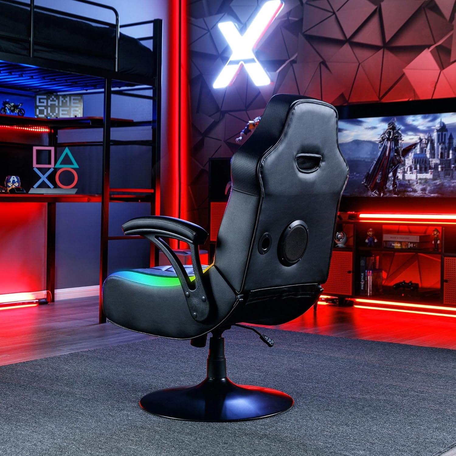 PC Computer Gaming Desk Chair, Built-In Audio, College Dorm Essentials for Guys and Girls, Gamers, Bedroom, Dorm Room Essentials, Foldable