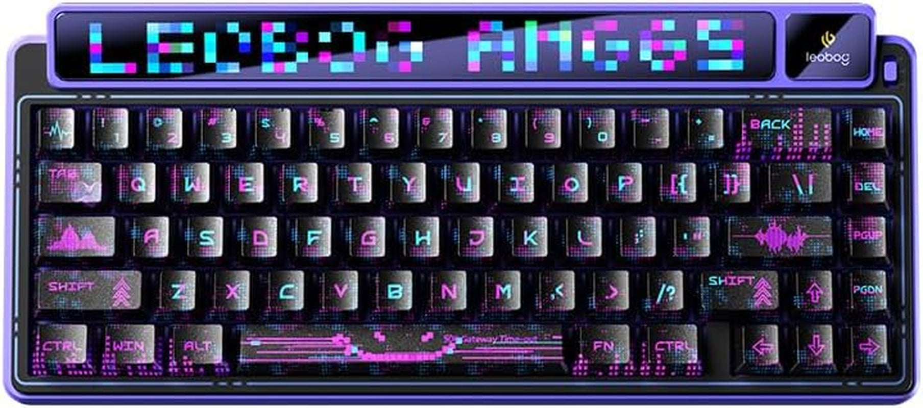 X Aula AMG65 Mechanical Gaming Keyboard with Dual Screen, 65% Wireless Small Custom Keyboard RGB, Bluetooth/2.4G/Wired, Rapid Trigger, Hot Swappable for Windows Laptop PC Mac - Purple