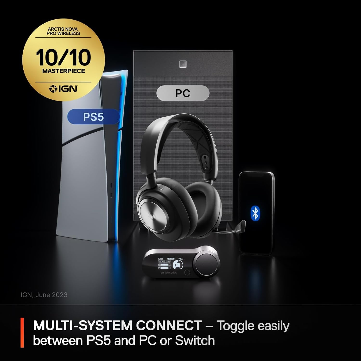 Arctis Nova Pro Wireless Multi-System Gaming Headset - Premium Hi-Fi Drivers - Active Noise Cancellation - Infinity Power System - Stealth Retractable Mic - PC, PS5/PS4, Switch, Mobile