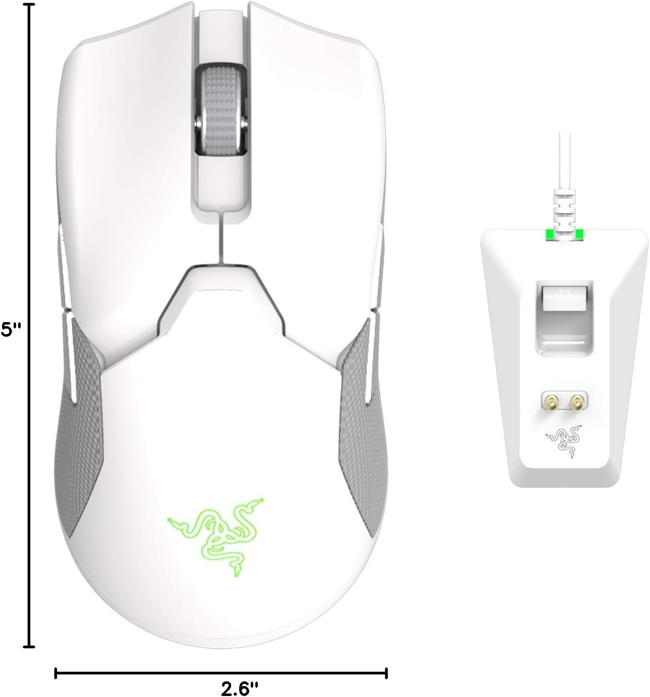 Viper Ultimate Lightweight Wireless Gaming Mouse & RGB Charging Dock: Hyperspeed Wireless Technology - 20K DPI Optical Sensor - 74G Lightweight - 70 Hr Battery - Mercury White