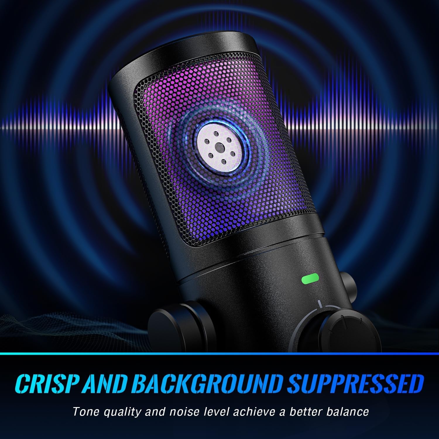 Gaming PC Microphone, USB Streaming Microphone with Game Chat Balance, Computer Condenser Desktop RGB Mic with Mute Button, Noise Cancellation for Podcast/Twitch/Discord-Ampligame AM6