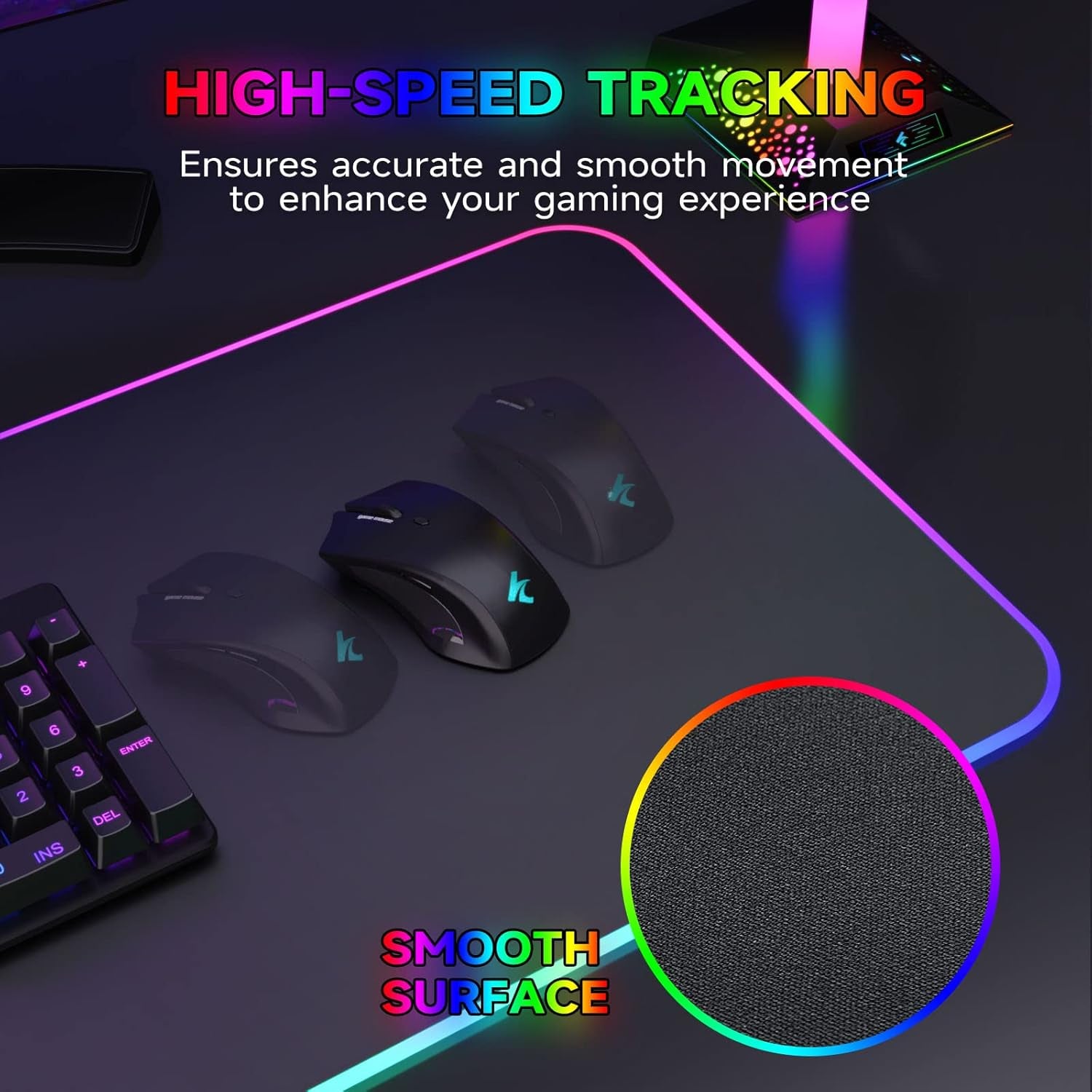 RGB Gaming Mouse Pad, Large Mousepad with Led Light, PC Gaming Accessories Black Keyboard Pad for Desk, Non-Slip Rubber Base XXL Big Mouse Mat for Gamer Boy Men Gift (31.5 X 12 Inch)