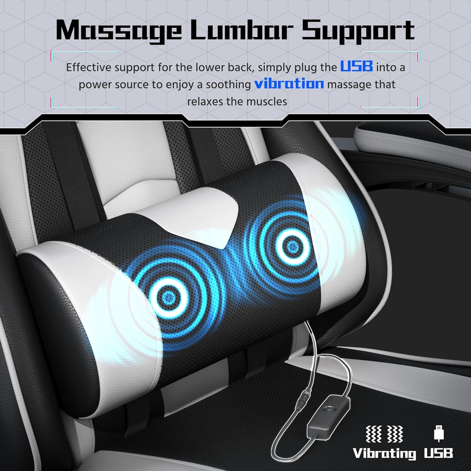 Gaming Chair, Video Game Chair with Massage Lumbar Support and Footrest Height Adjustable Ergonomic Computer Gaming Chair with Swivel Seat and Headrest, Black/White