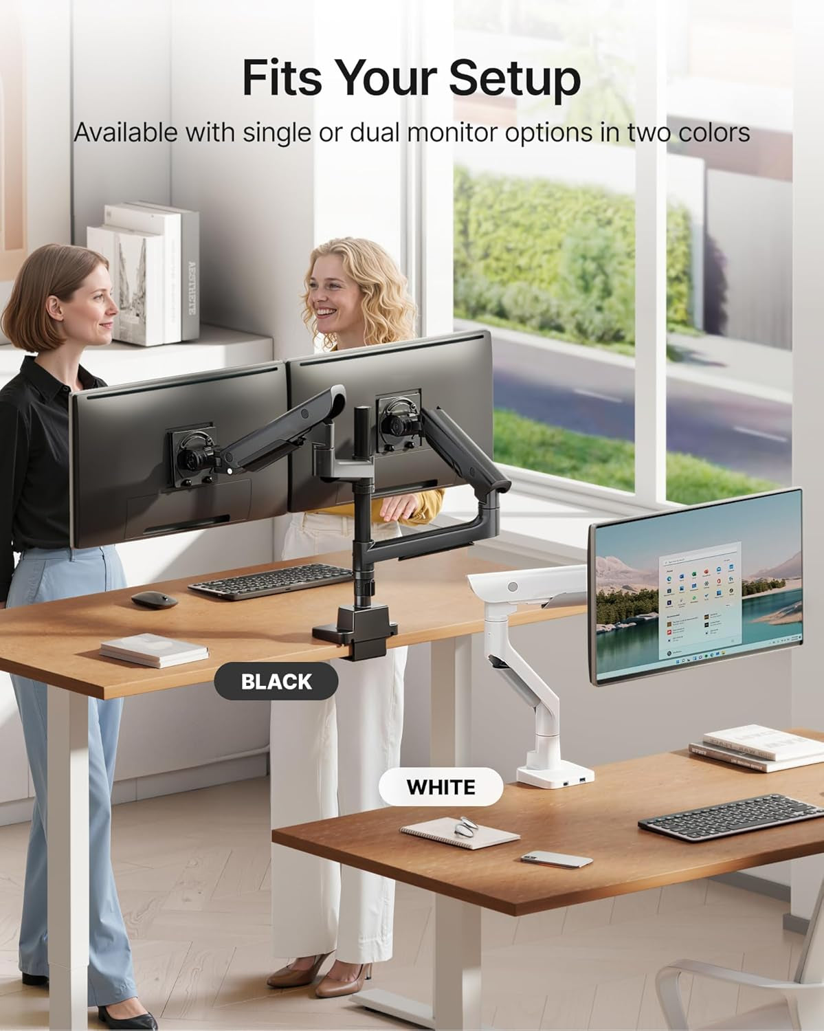 Sleek Aluminum Monitor Arm for 17–57” Ultrawide Screens up to 59 Lbs, USB 3.0 A/C, Heavy Duty Dual Monitor Arm Desk Mount, Pneumatic Lift, Quick-Release Plate, Clamp/Grommet, Max VESA 100X100