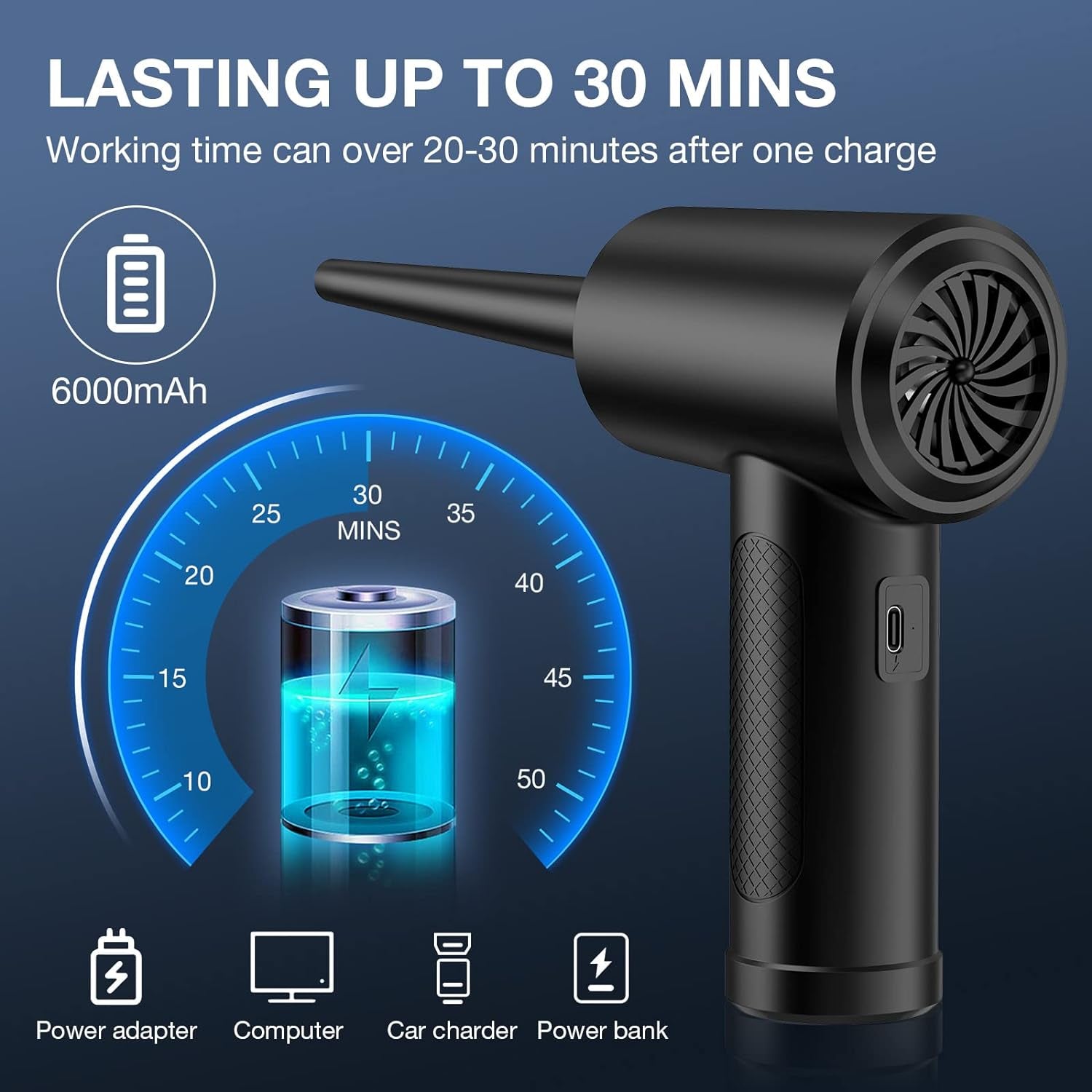 Compressed Air Duster, 3 Gear to 51000RPM Cordless Electric Air Duster, 6000Mah Rechargeable Air Blower with LED Light for Laptop Computer Camera Keyboard Cleaning Dust Hair Replace Compressed Air Can