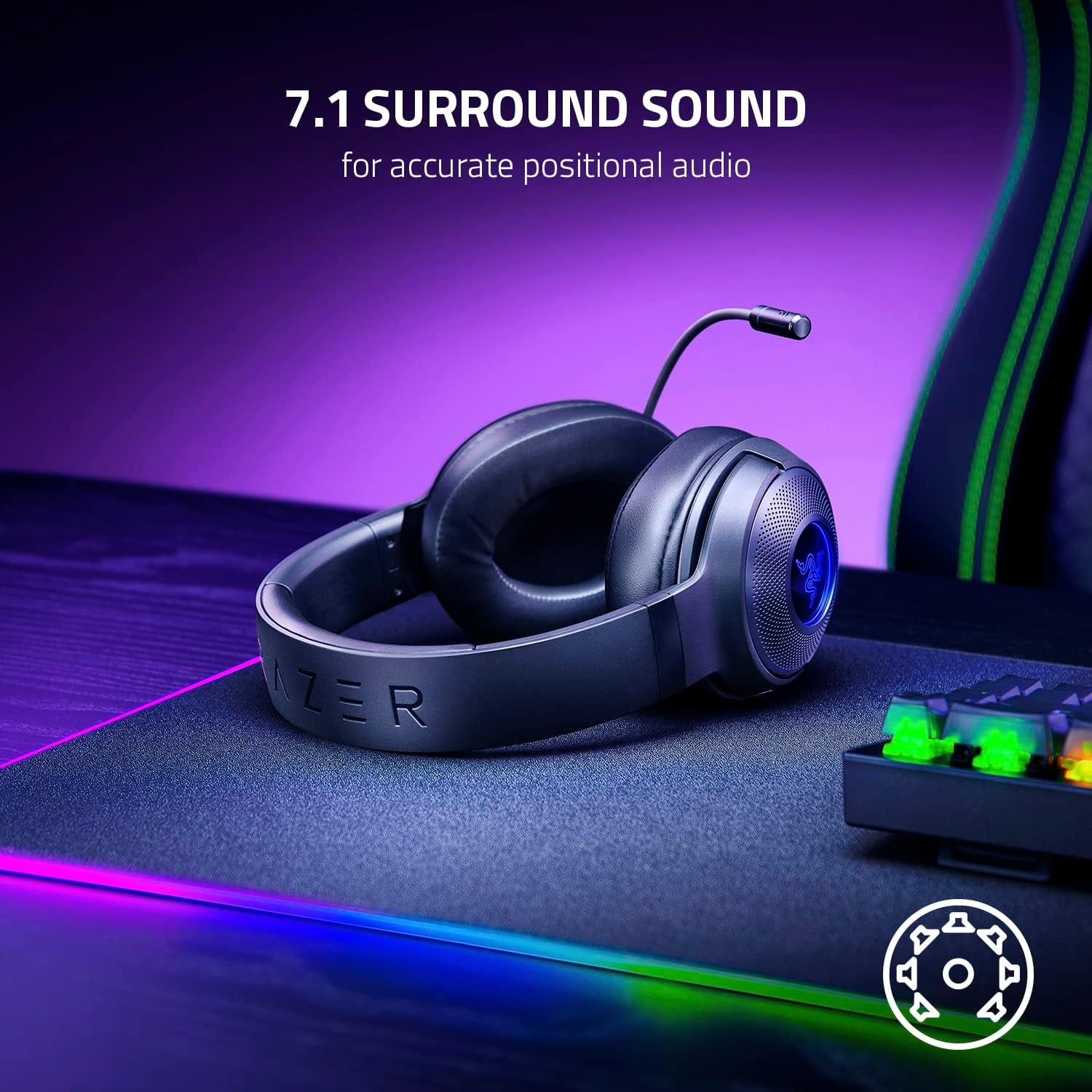 Kraken V3 X Wired USB Gaming Headset: Lightweight Build - Triforce 40Mm Drivers - Hyperclear Cardioid Mic - 7.1 Surround Sound - Chroma RGB Lighting - Black