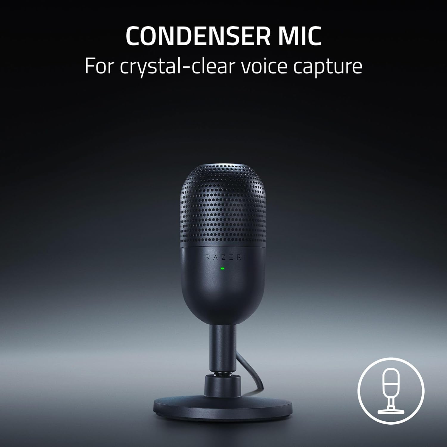 Seiren V3 Mini USB Microphone: Condenser Mic - Supercardioid Pickup Pattern - Tap-To-Mute Sensor with LED Indicator - Shock Absorber - Ultra Compact - PC, Discord, OBS Studio, Xsplit - Black