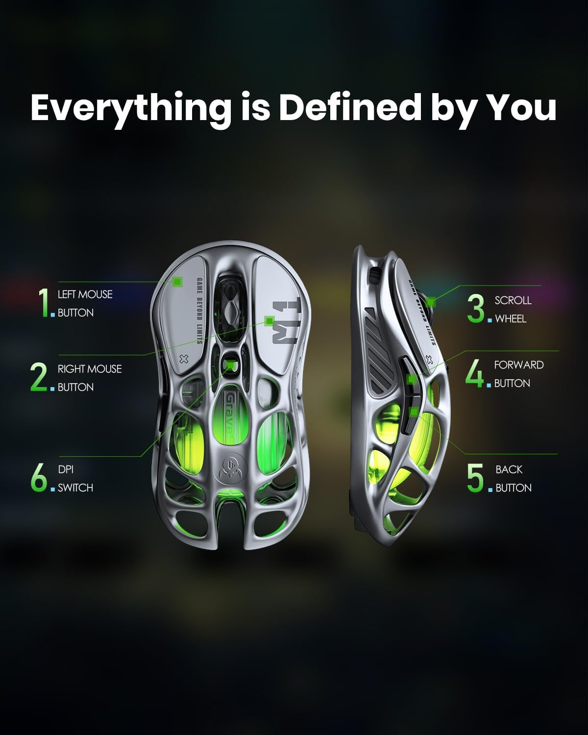Wireless Gaming Mice Mercury M1 Pro, Lightweight Magnesium Alloy Gaming Mouse, 26,000 DPI, PAW3395DM Sensor, Tri Mode Connection, Support 4K, up to 200 Hours Battery Life