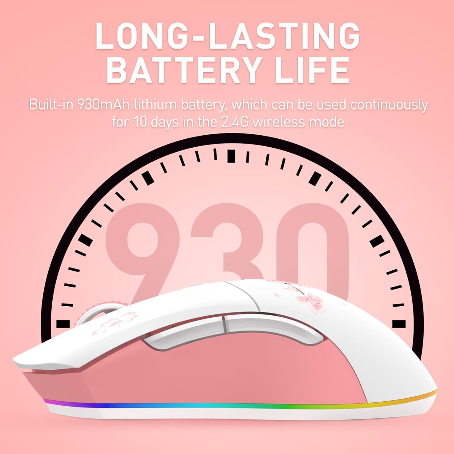 Sakura Pink Wireless Gaming Mouse with Charging Dock Rechargeable RGB,12K DPI,7 Programmable Buttons High-Precision Sensor [300IPS] [1000Hz] for PC Notebook Mac