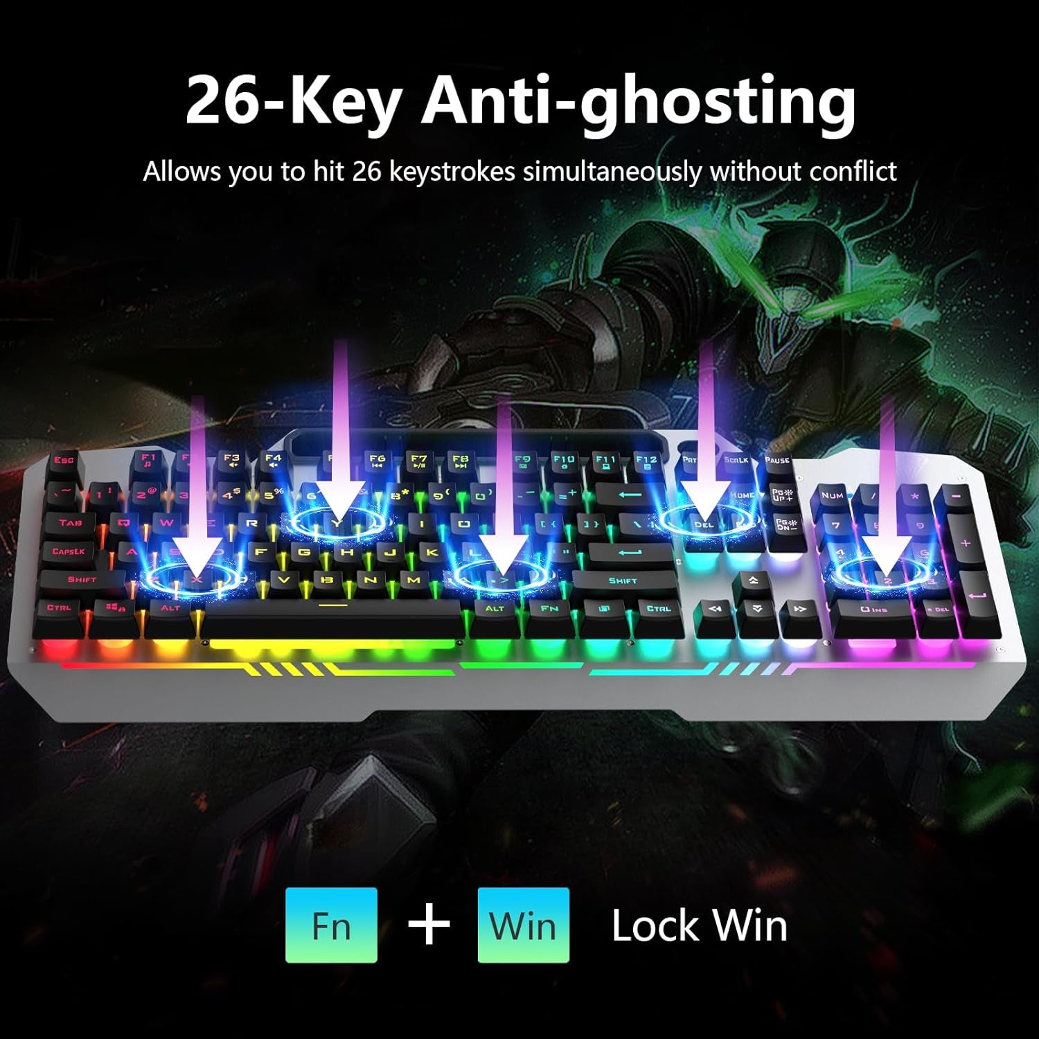 Keyboard, T102 104 Keys Gaming Keyboard and Mouse Combo with RGB Backlit Number Pad, All-Metal Panel Waterproof Light up PC Keyboard, USB Wired Computer Keyboards Gaming for MAC Xbox PC Gamer