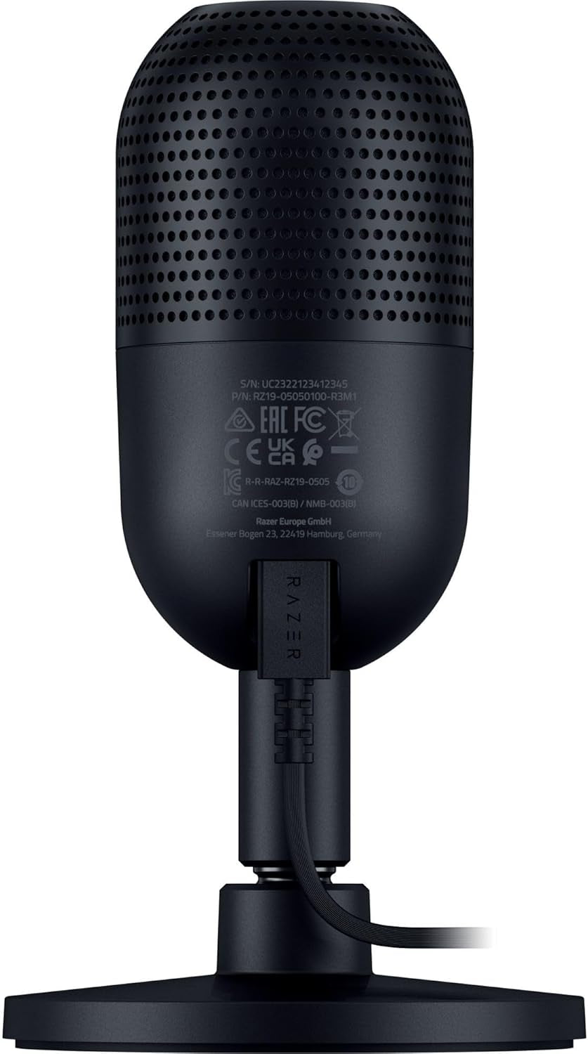 Seiren V3 Mini USB Microphone: Condenser Mic - Supercardioid Pickup Pattern - Tap-To-Mute Sensor with LED Indicator - Shock Absorber - Ultra Compact - PC, Discord, OBS Studio, Xsplit - Black