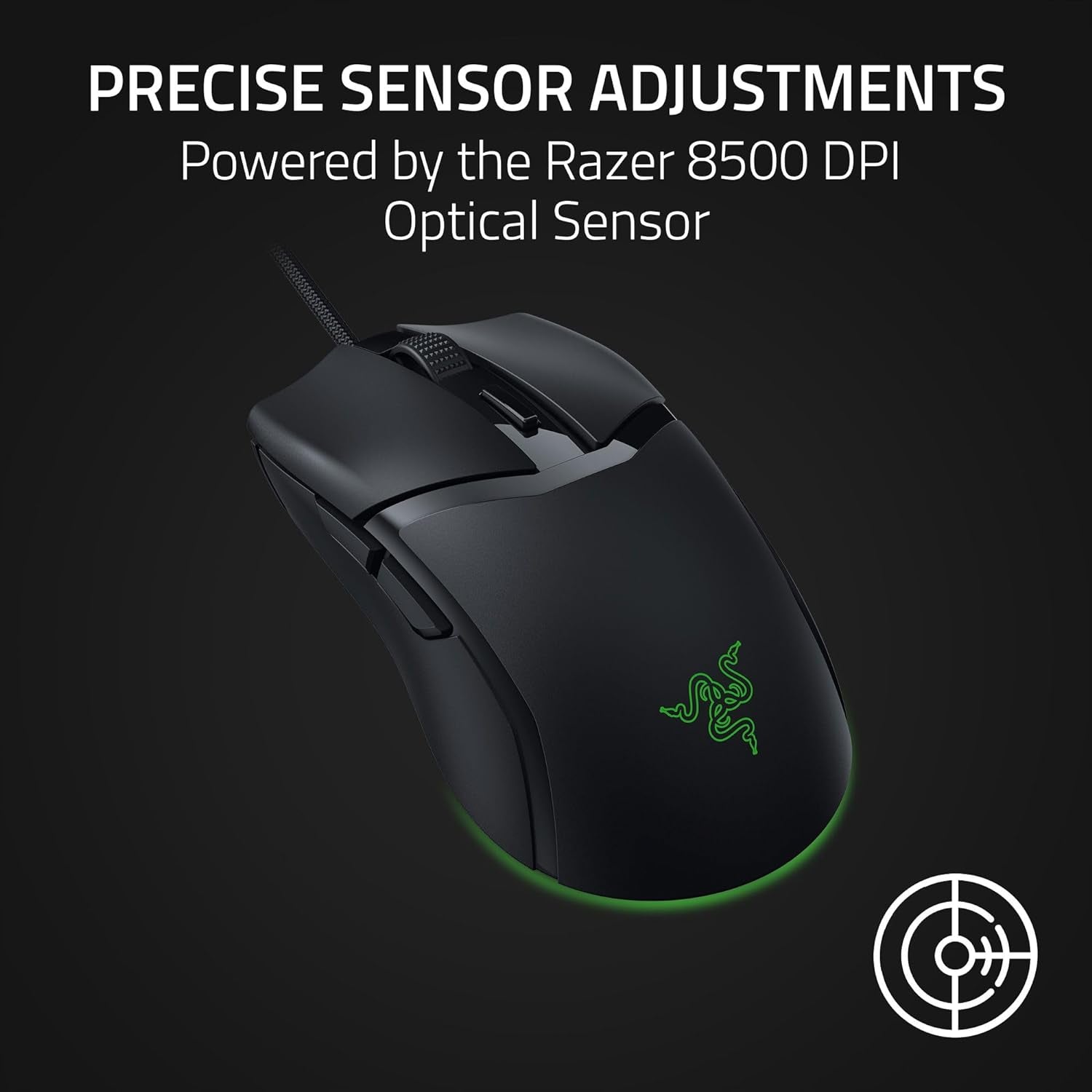 Cobra Gaming Mouse: 58G, Gen-3 Optical Switches, Chroma RGB Lighting, 8500 DPI Sensor, PTFE Feet, Speedflex Cable - Black