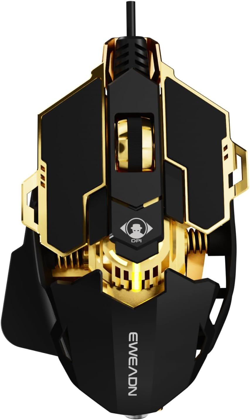 G5 Wired Gaming Mouse, Ergonomic RGB Computer Mouse, 12800 Adjustable DPI, 9 Programmable Macro Buttons with Rapid Fire Key Compatible for Pc/Laptop/Windows- Black&Gold