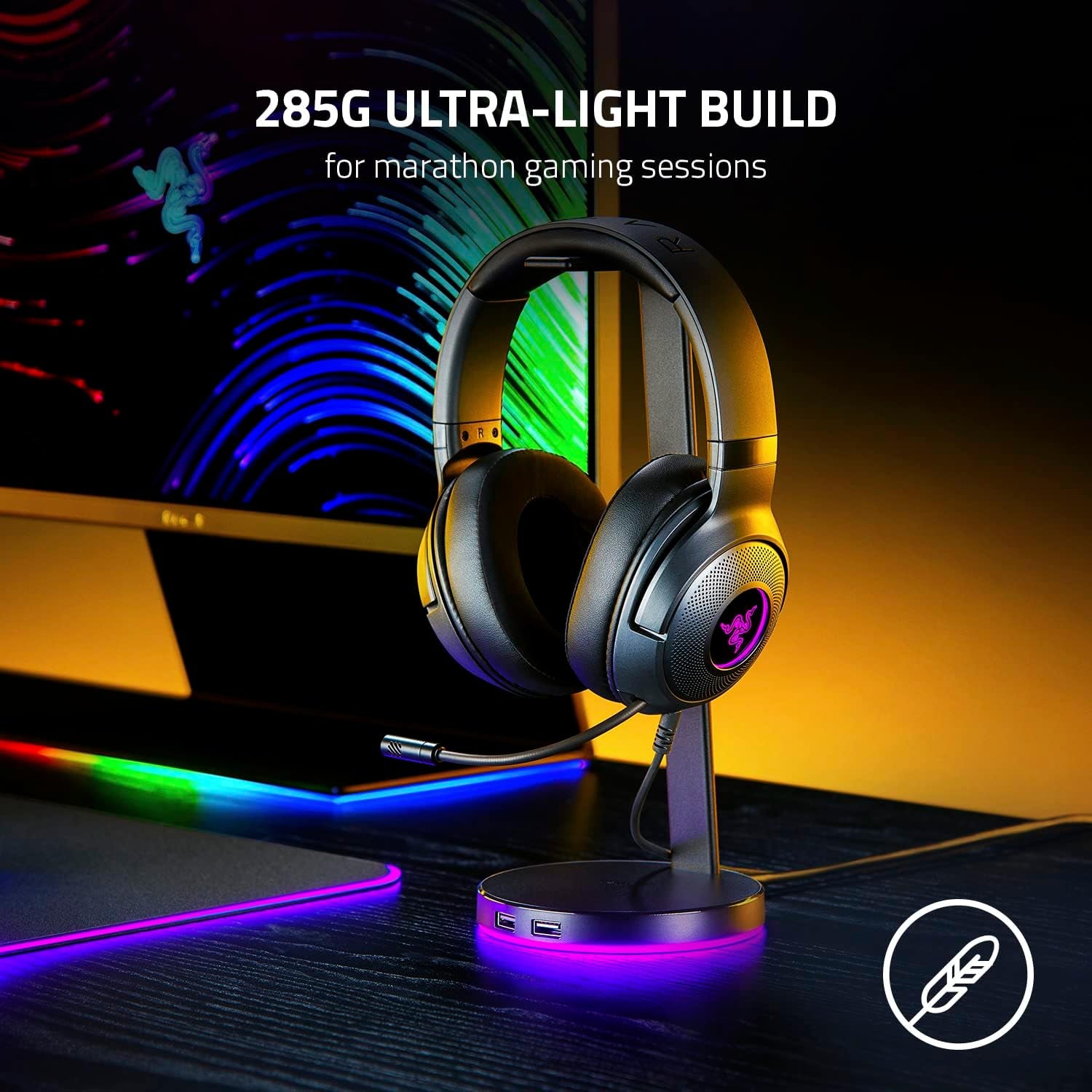 Kraken V3 X Wired USB Gaming Headset: Lightweight Build - Triforce 40Mm Drivers - Hyperclear Cardioid Mic - 7.1 Surround Sound - Chroma RGB Lighting - Black