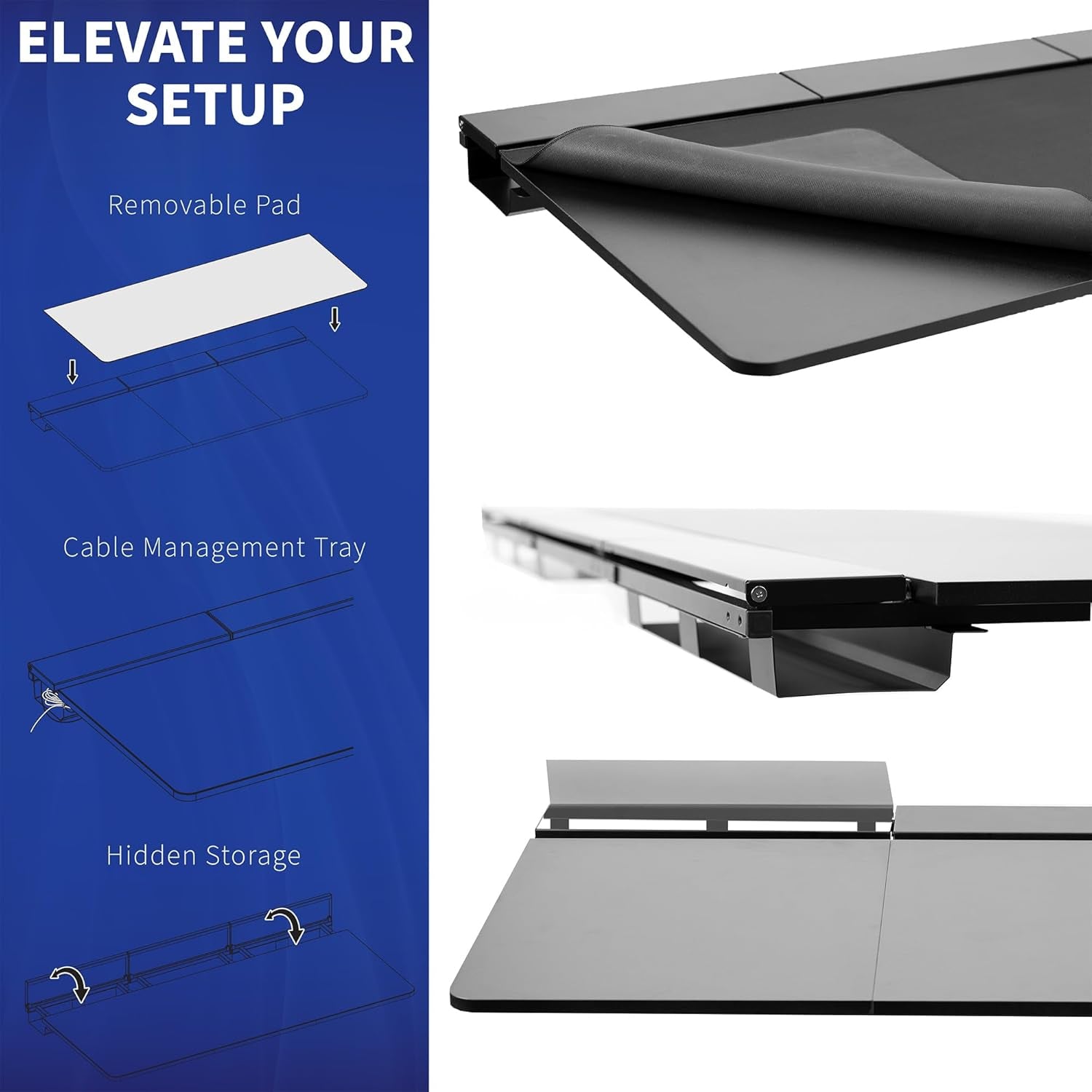 Electric 60 X 30 in Standing Adjustable Gaming Desk with Hidden Cable Trays, Full-Size Mouse Pad, Black Top Black Frame, DESK-KIT-1B6-P3B