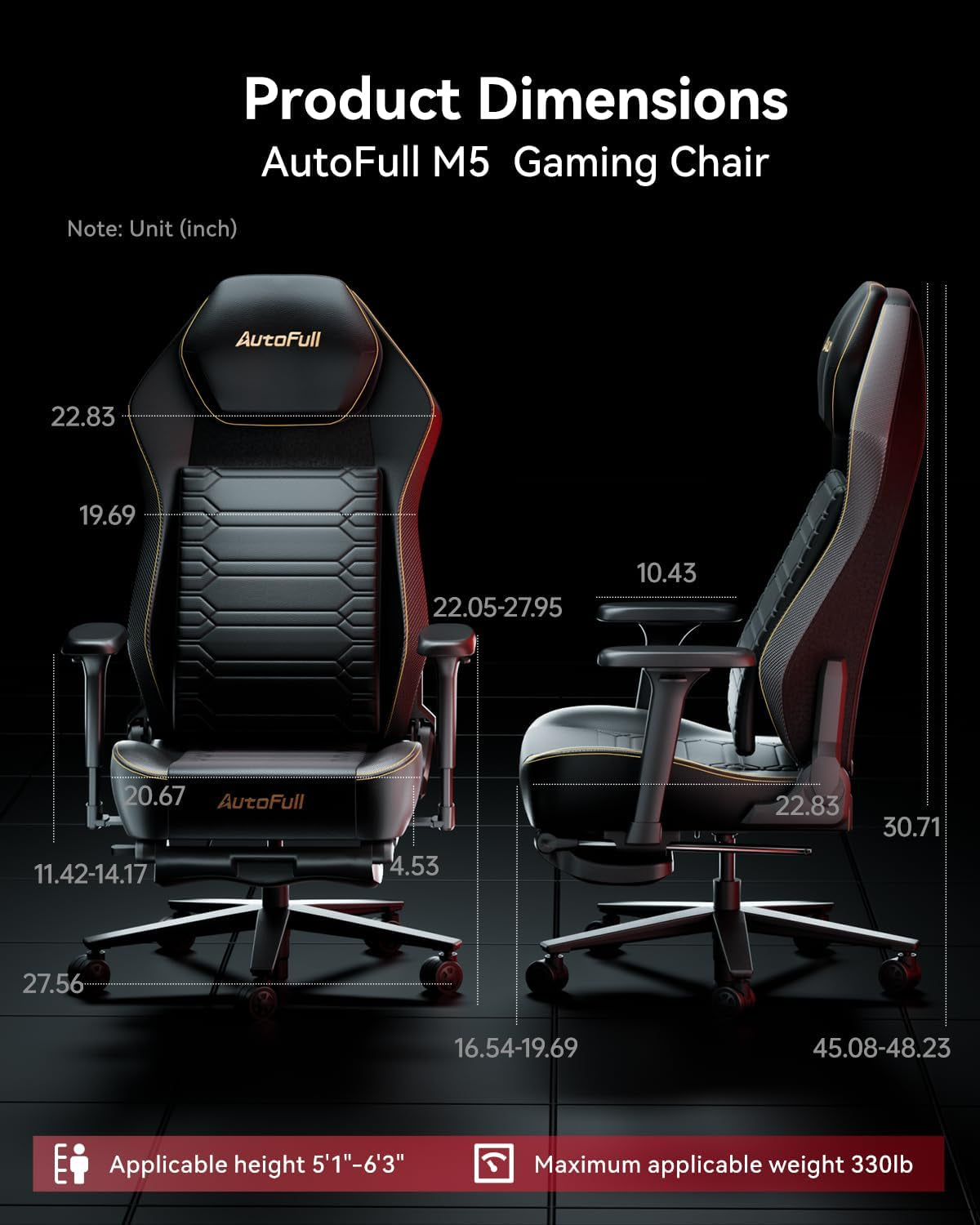 M5 Gaming Chair, Ergonomic Office Chair with Dynamic Lumbar Support, 4D Adjustable Armrests, and High-Back Design for PC Gaming with Footrest, Black