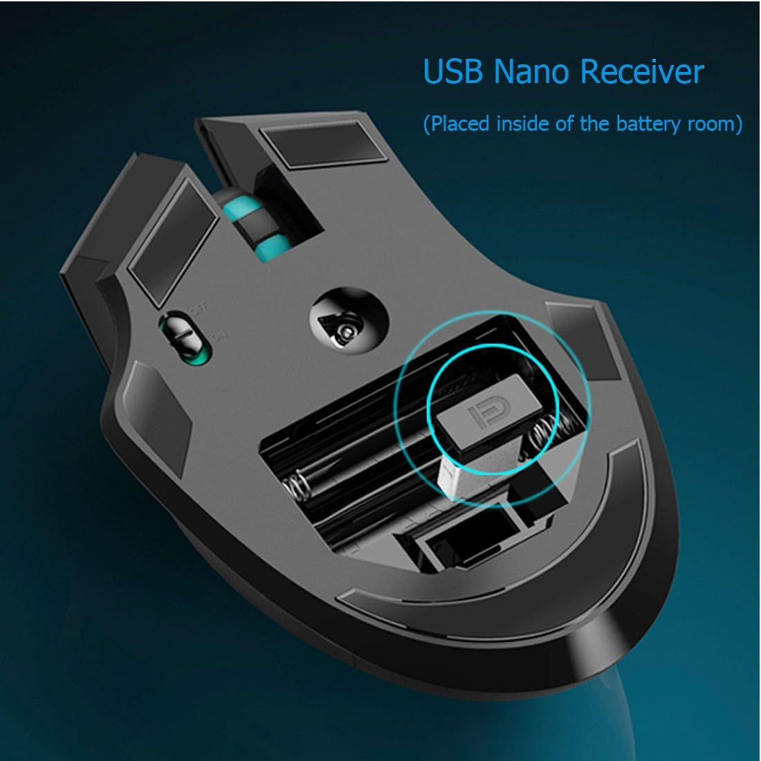 Noiseless Wireless Mouse,Forter I720 Ergonomic Silent Mouse for Gaming and General Use - 2 Side Buttons/2400Dpi - Black