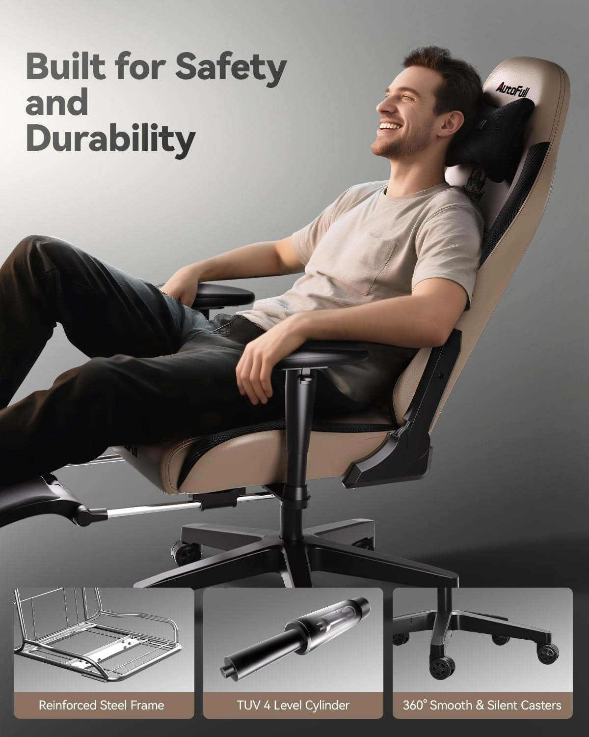 C3 Gaming Chair, Racing Style Gaming Chair with Ergonomic Lumbar Support,Adjustable High Back PU Leather PC Chair with Footrest,Brown
